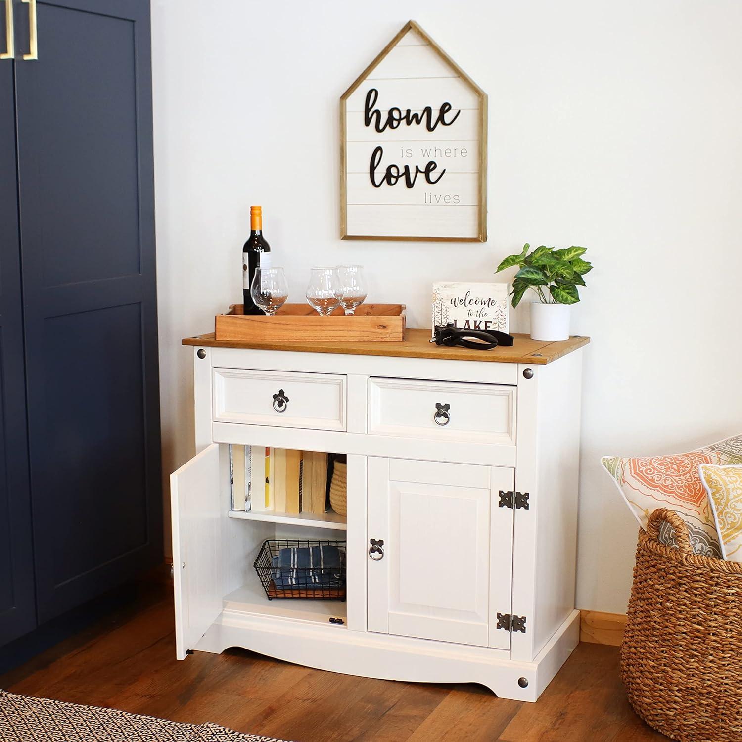 Sunnydaze Kitchen Sideboard Cabinet with 2 Drawers and 2 Doors - Solid Pine Construction