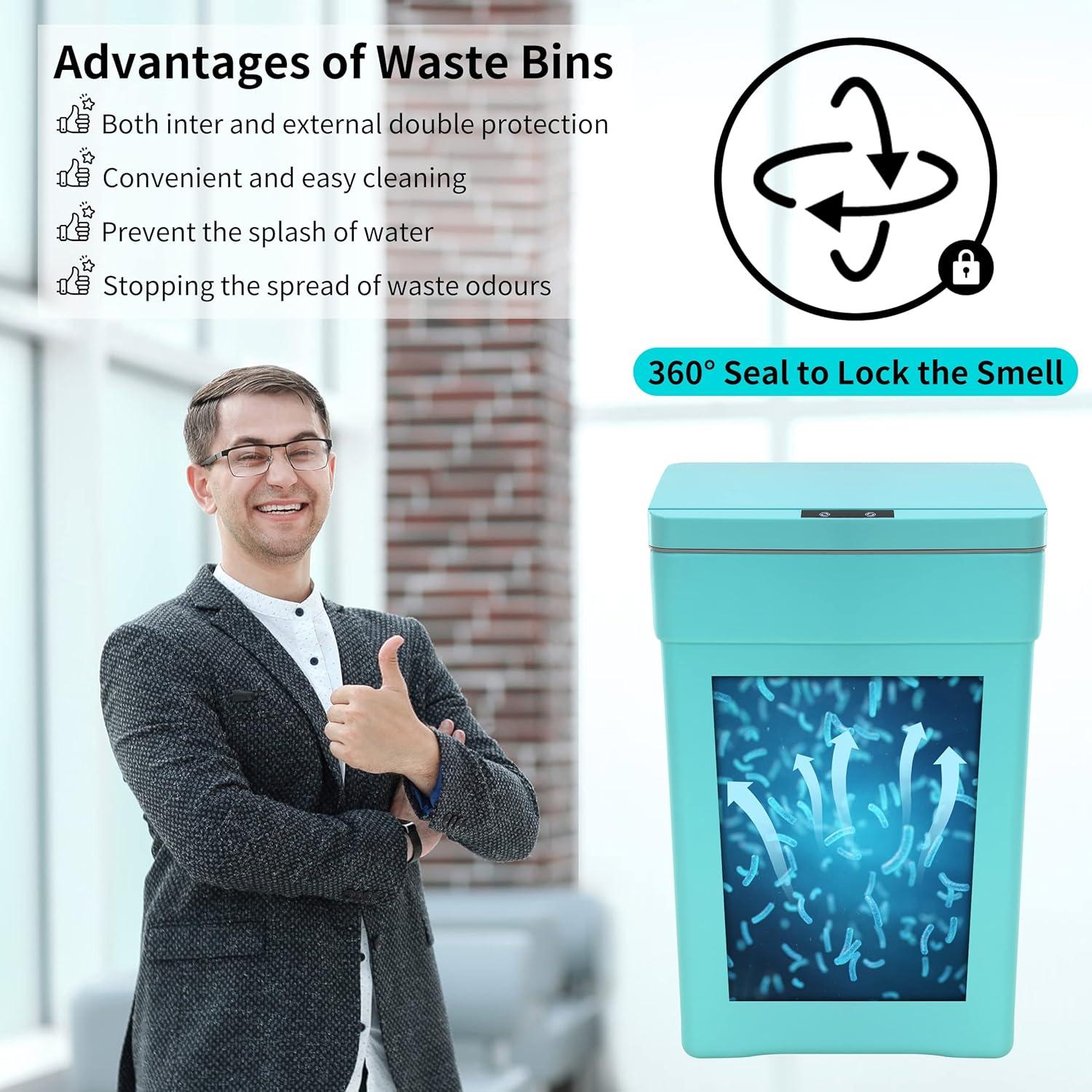 CL.HPAHKL 13 Gallon Touch Free Automatic Trash Can with Lid, Plastic Motion Sensor Kitchen Garbage Can, Touchless Trashcan Trash Bin for Bathroom, Office, Home, Blue