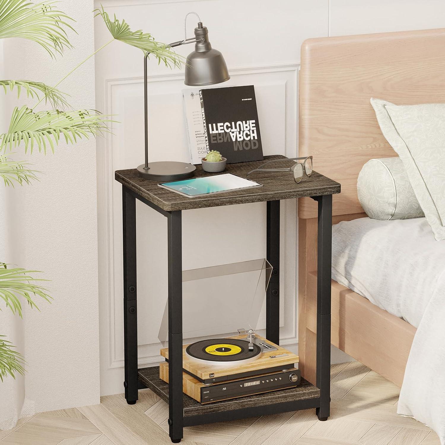 Side Tables Set of 2, Small End Table, Nightstand for Living Room, Bedroom, Office, Bathroom, Misty Gray + Classic Black