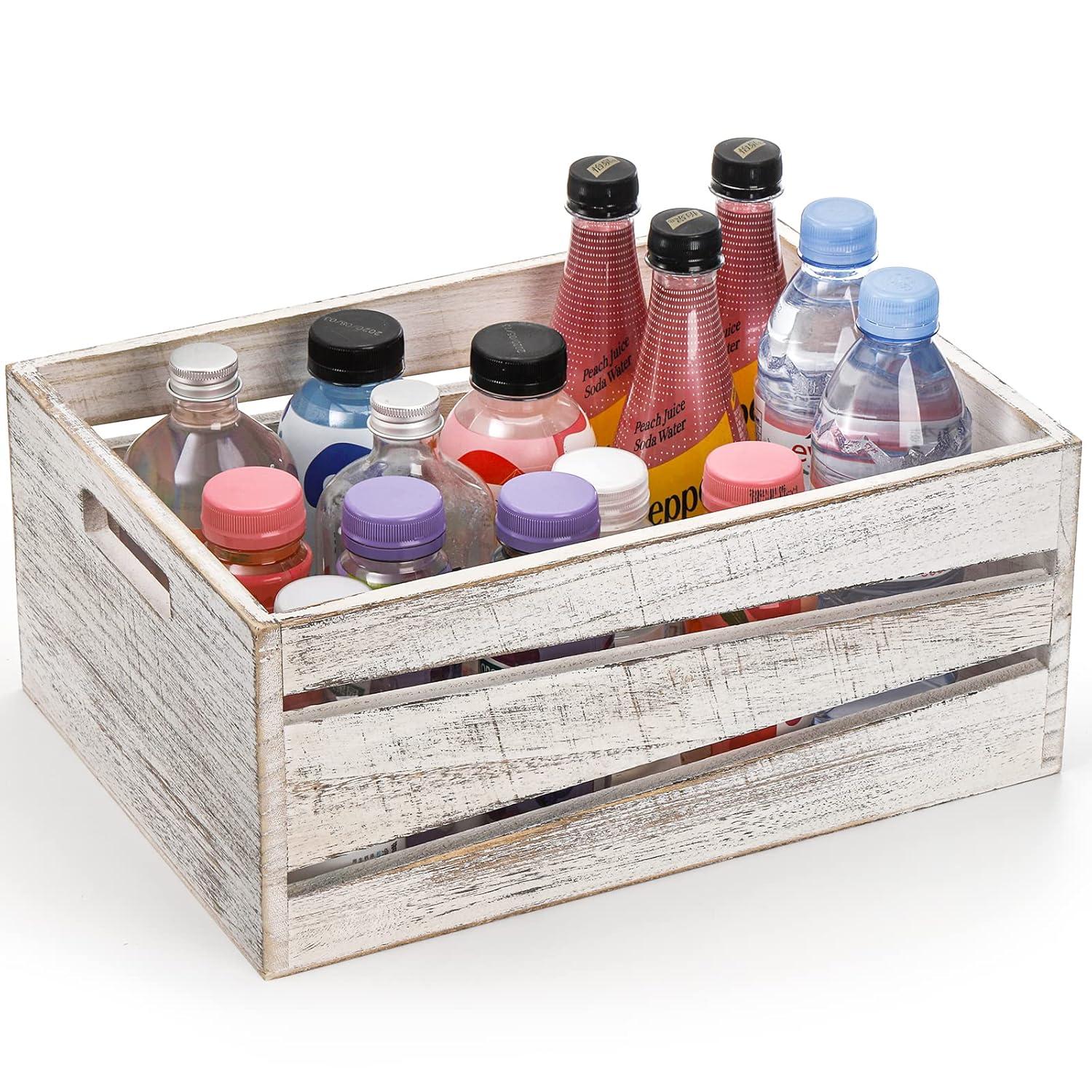 Admired By Nature Wooden Crates Storage Container, Rustic White Set of 3, Farmhouse Style Decorative Baskets for Home Decor, Rustic Decor, Nesting Stackable Organizers, Distressed Wood Crates C21