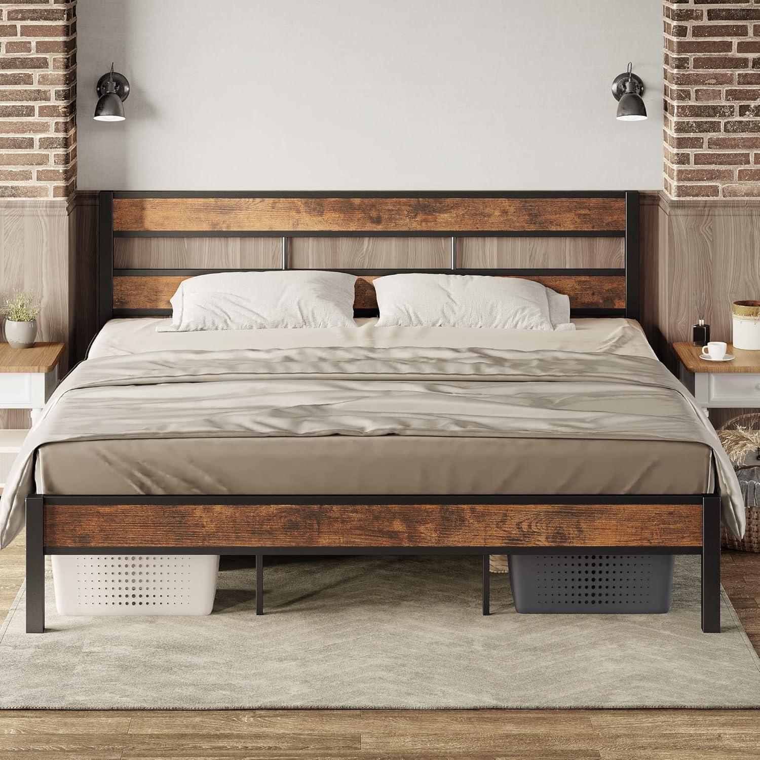 Platform Metal Bed Frame with Headboard Heavy Duty, Noise-Free, Queen