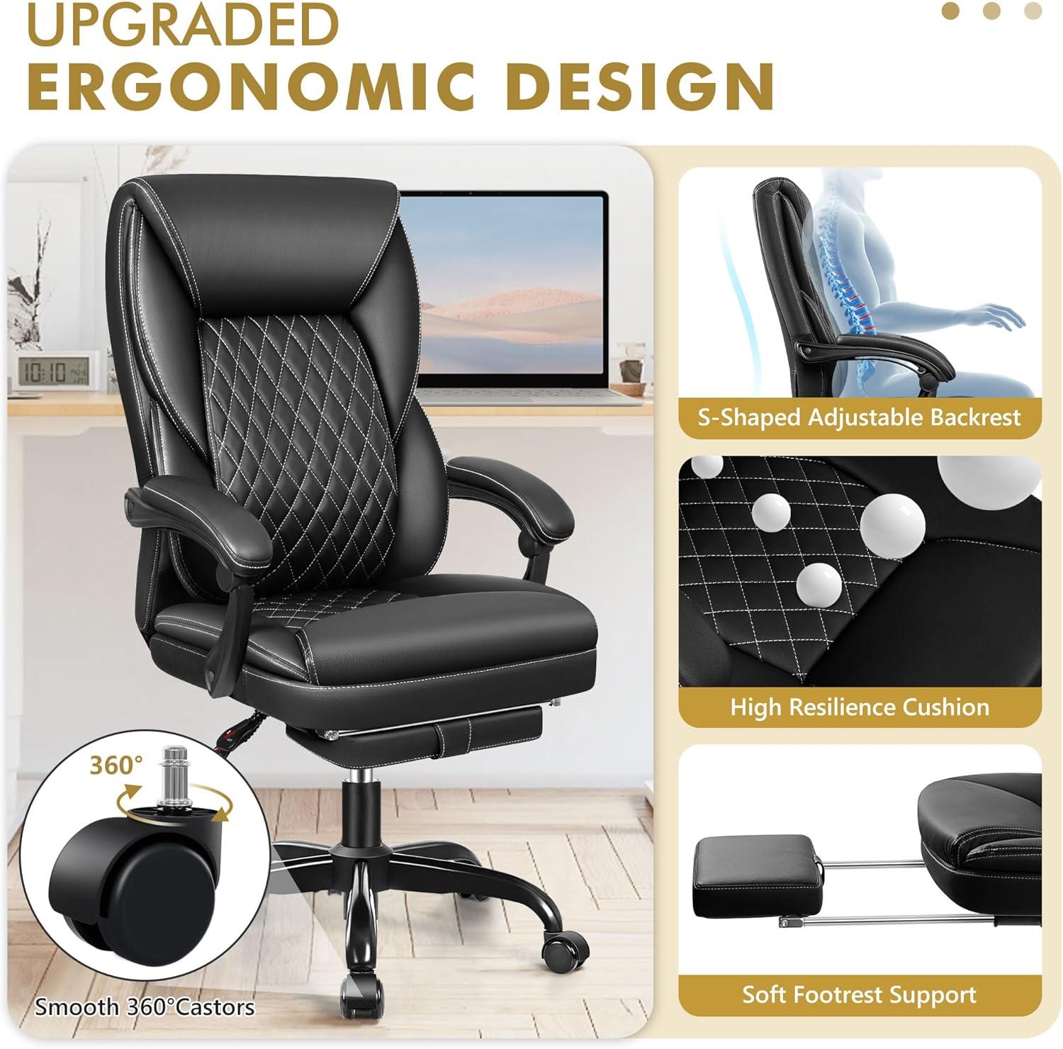 Black Leather High Back Ergonomic Executive Swivel Chair