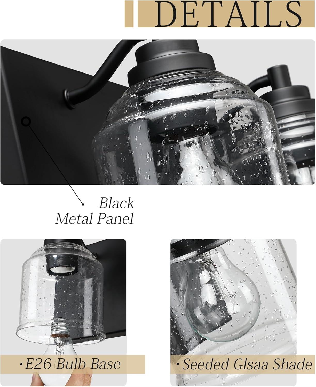 Vanity Lights for Bathroom Large 23", Farmhouse Rustic Vanity Light with Bubble Glass Shades, Black 3 Light Bathroom Lighting Fixtures Over Mirror, Bath Wall Sconce Home Decor