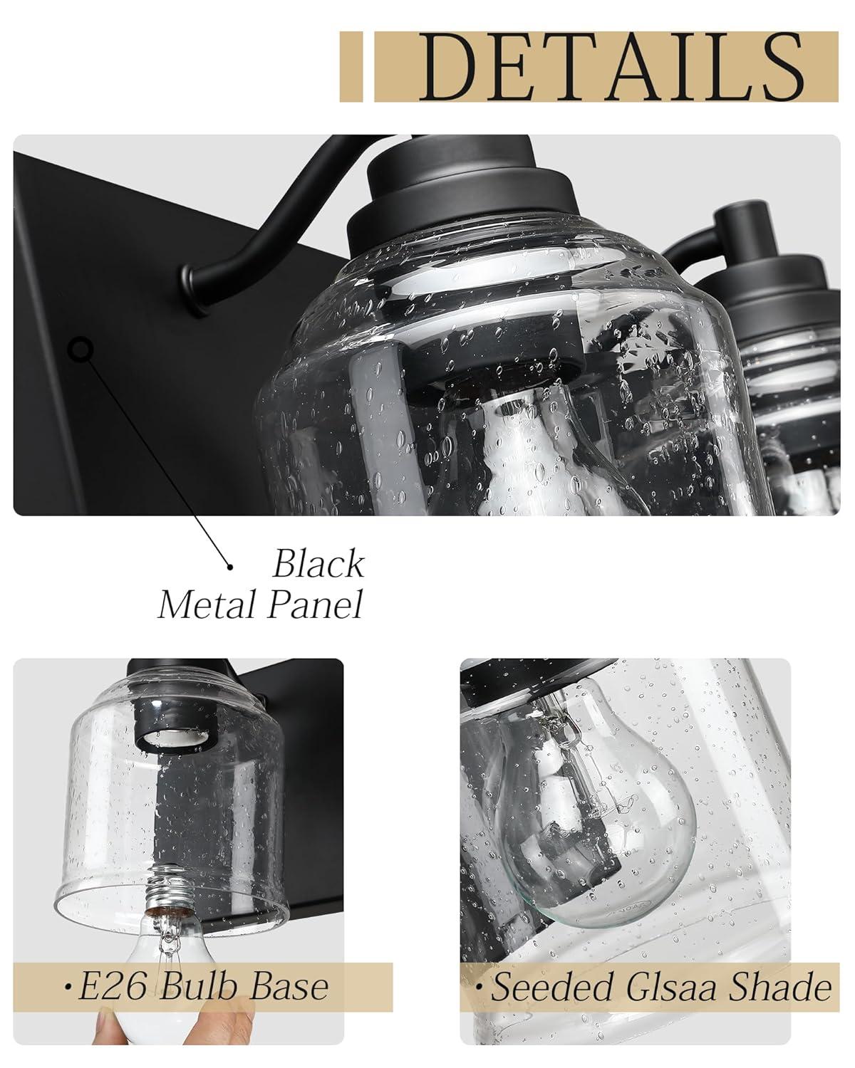 Vanity Lights for Bathroom Large 23", Farmhouse Rustic Vanity Light with Bubble Glass Shades, Black 3 Light Bathroom Lighting Fixtures Over Mirror, Bath Wall Sconce Home Decor