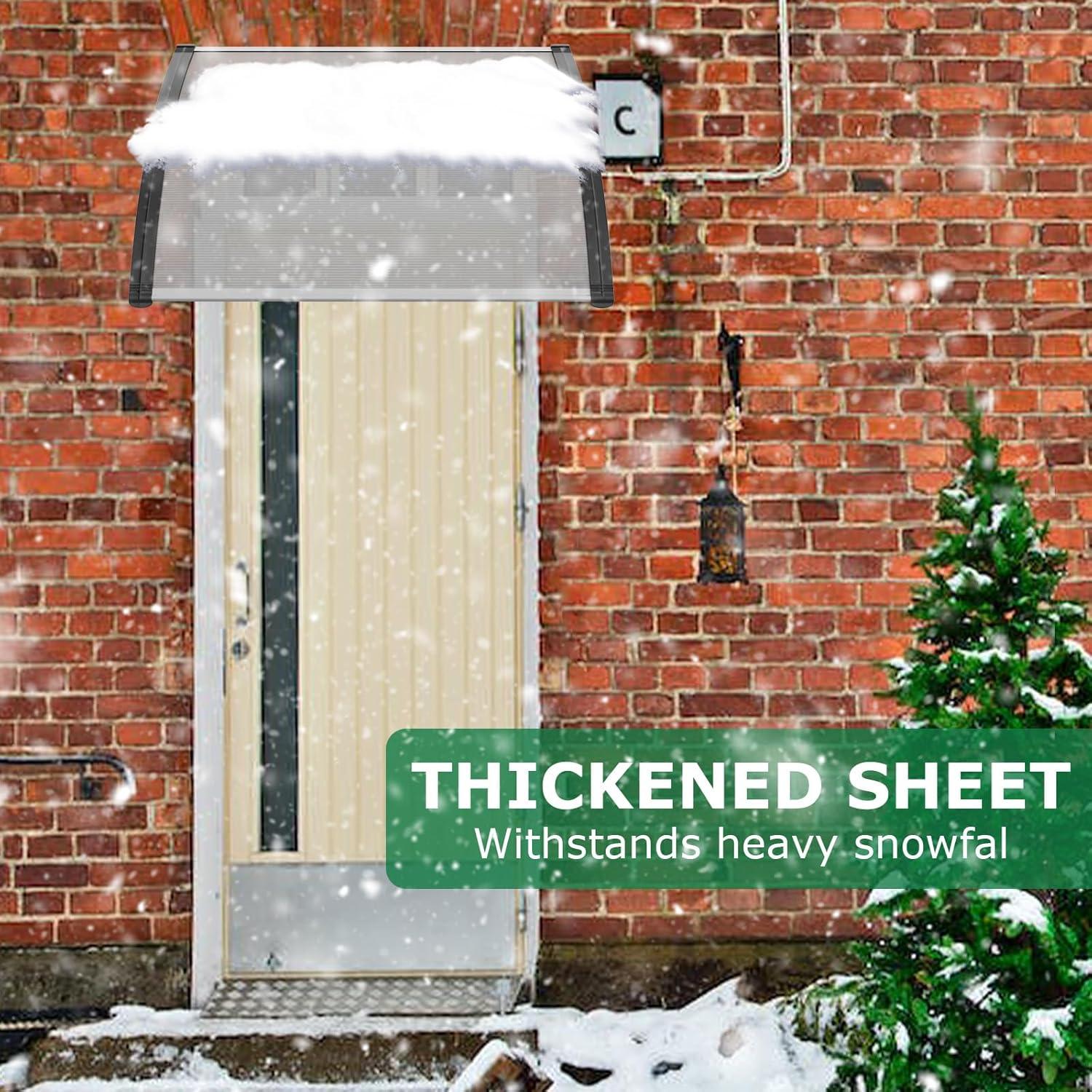 40" x 32" Door Window Awning Exterior, Polycarbonate Cover Entry Door Outdoor Patio Awning Canopy, Front Door Overhang Awning for Sun Shutter, UV, Rain and Snow Protection, Hollow Sheet (Clear Board)