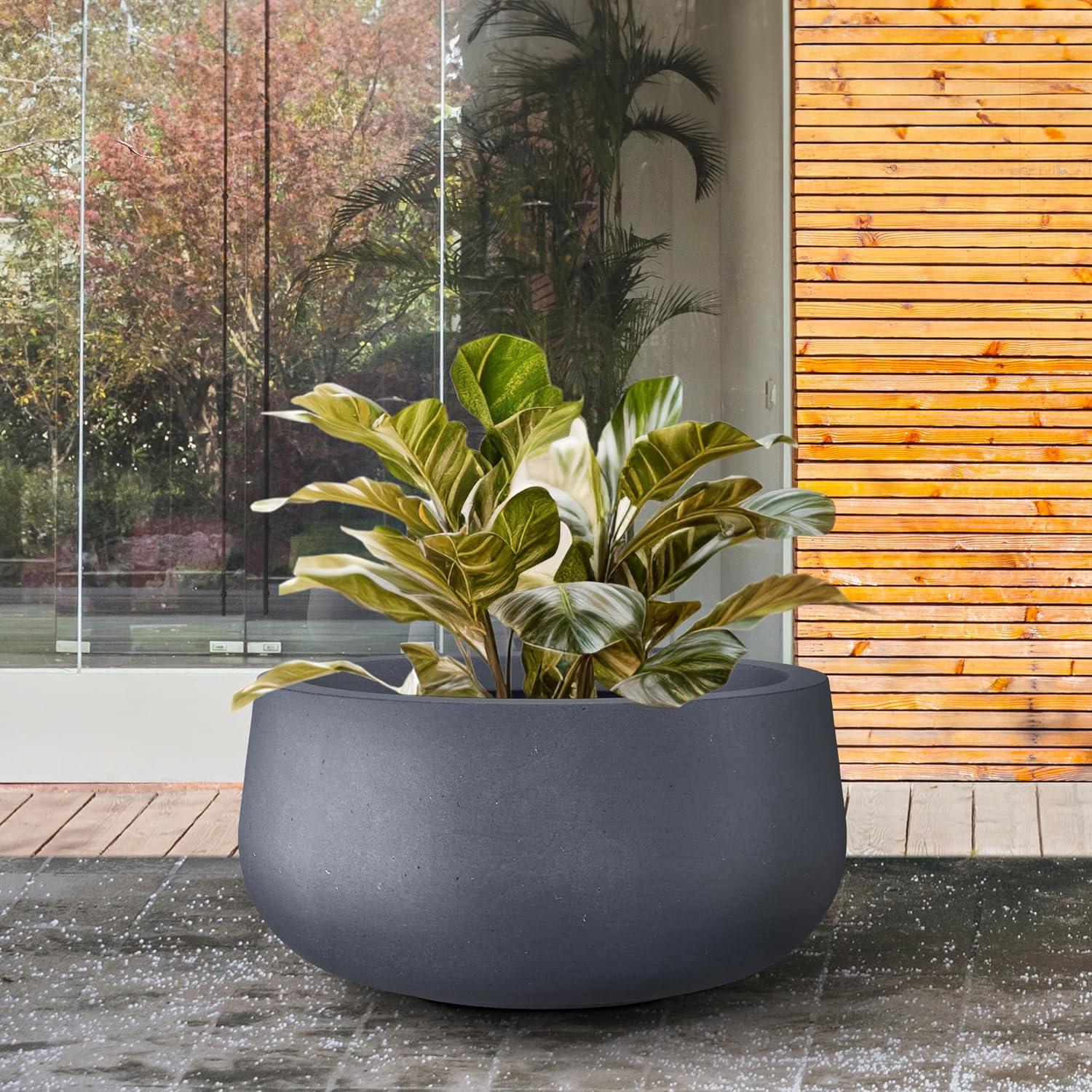 Charcoal Round Concrete Planter with Smooth Finish, 19"