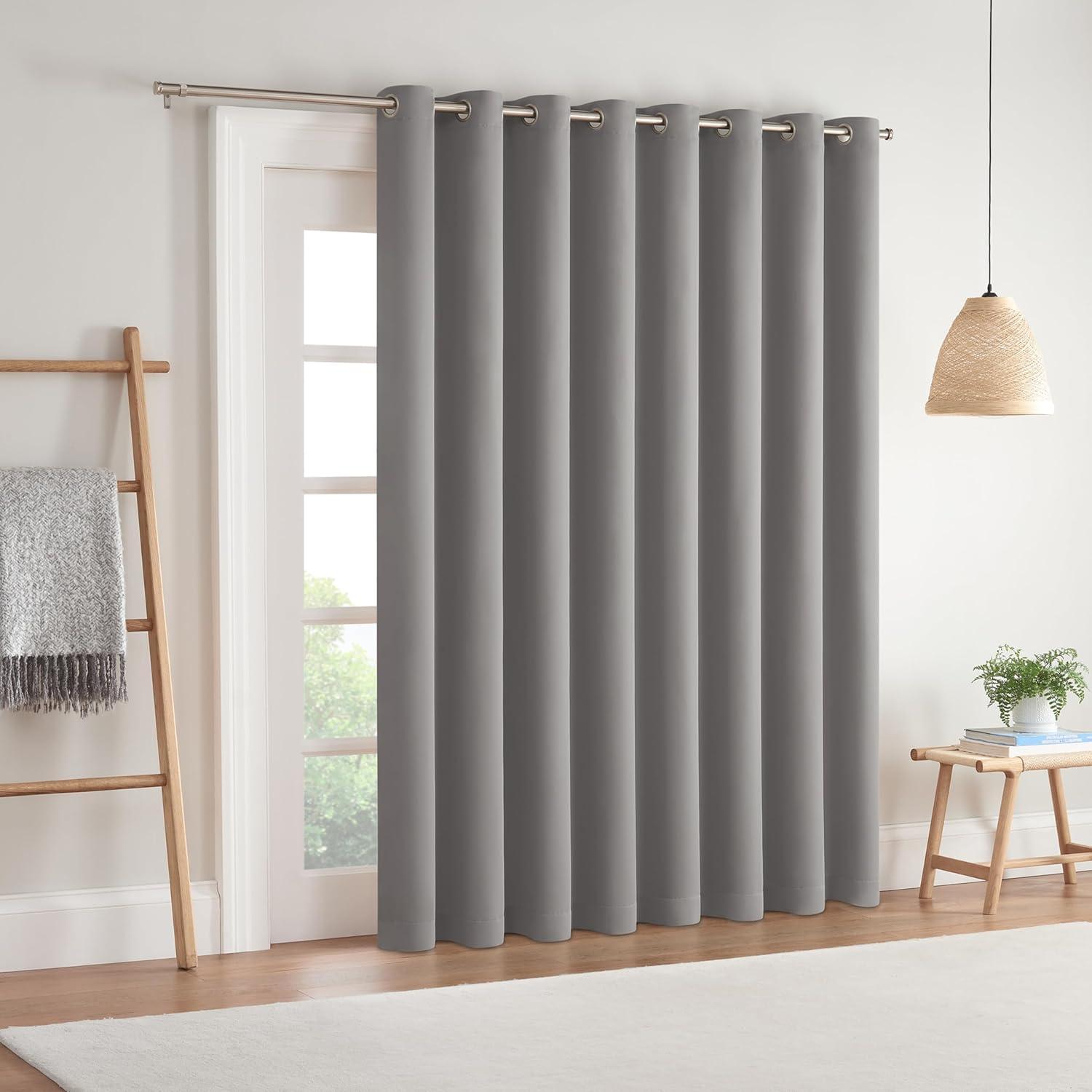 Eclipse Blackout Curtains, Darrell Thermaweave Grommet Extra Wide Curtains, Sliding Door Curtains 84 in x 100 in, Grey, Sold as a Single Curtain Panel