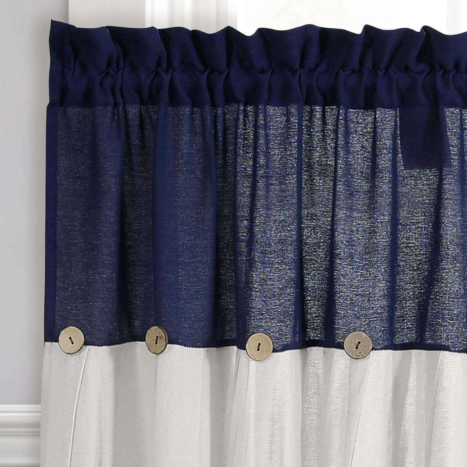 Navy and Off-White Light-Filtering Cotton Blend Kitchen Tier Curtains