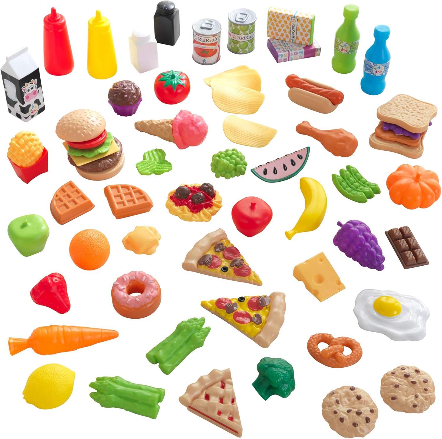 KidKraft 65-Piece Plastic Play Food Set for Play Kitchens, Fruits, Veggies, Sweets, & More