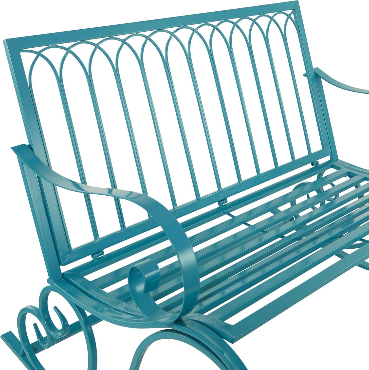 DecMode Metal Rocking Outdoor Bench, Teal