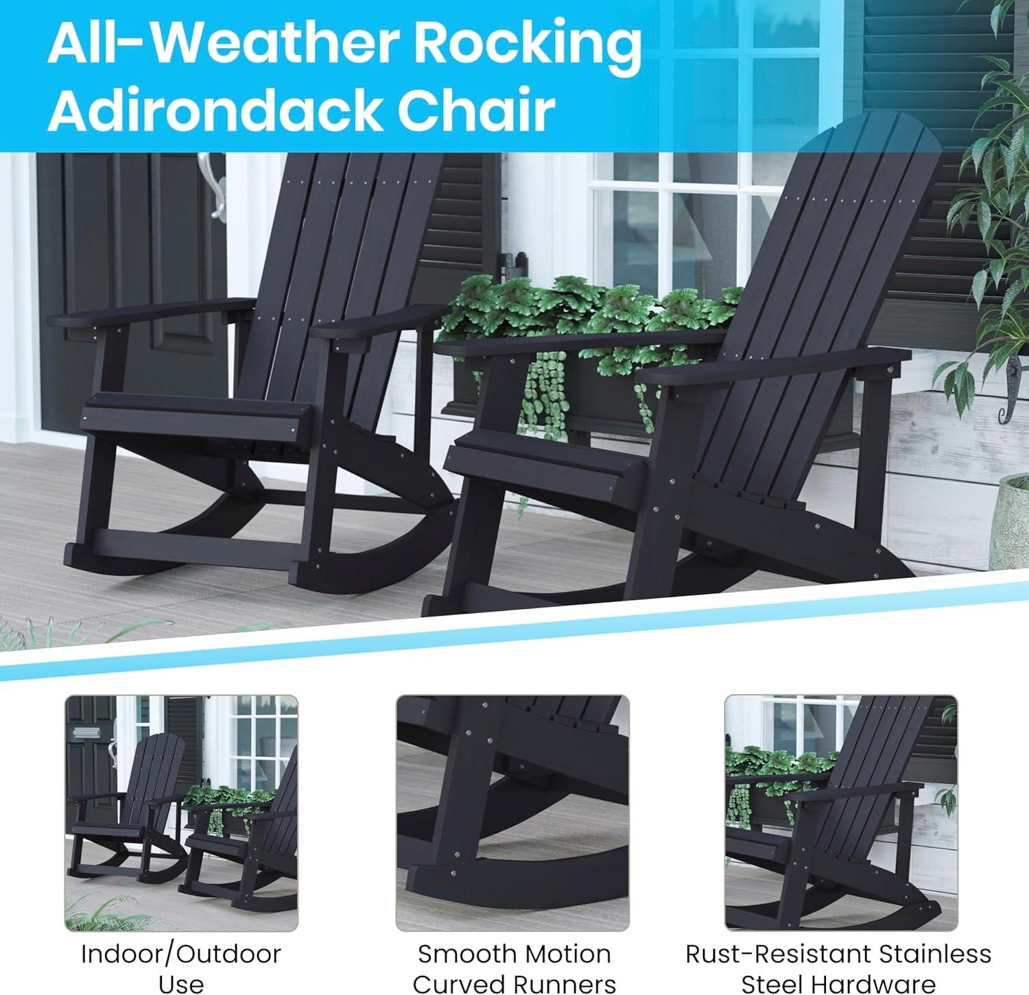 Flash Furniture Collis 5-Piece Patio Set with 4 All-Weather Poly Resin Wood Adirondack Rocking Chairs and Matching Side Tab