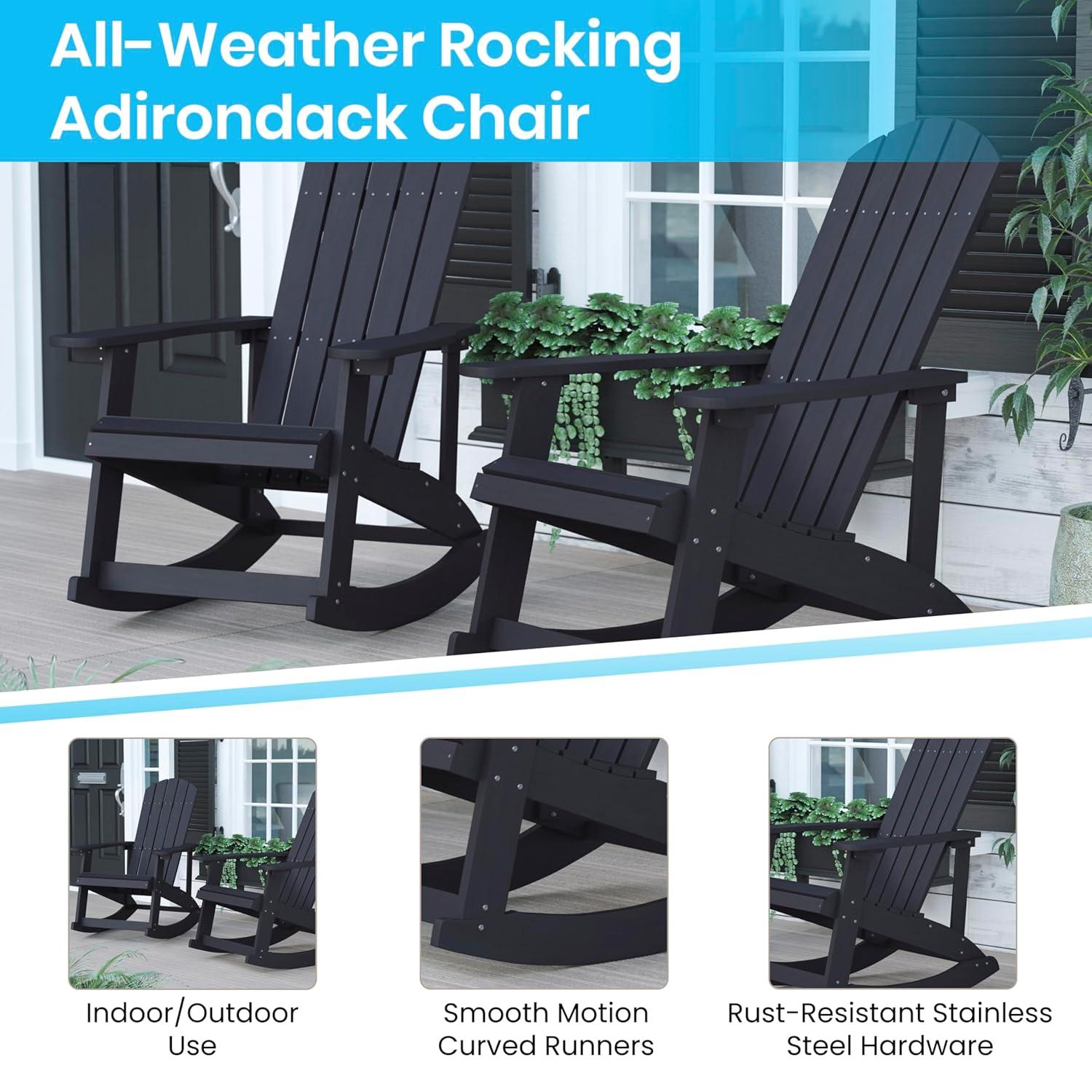 Flash Furniture Collis 5-Piece Patio Set with 4 All-Weather Poly Resin Wood Adirondack Rocking Chairs and Matching Side Tab