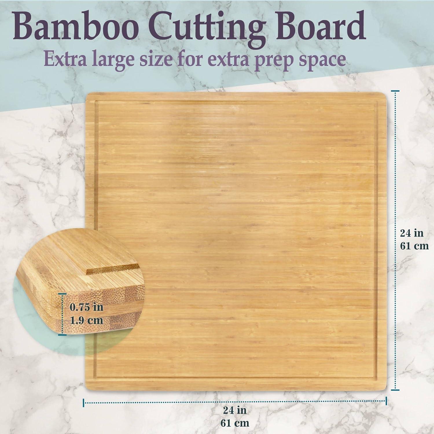 BambooMN Bamboo Burner Cover Cutting Board - 3 Ply - Extra Large Square - Grooved/Flat (24" x 24" x 0.75") - 1 Piece