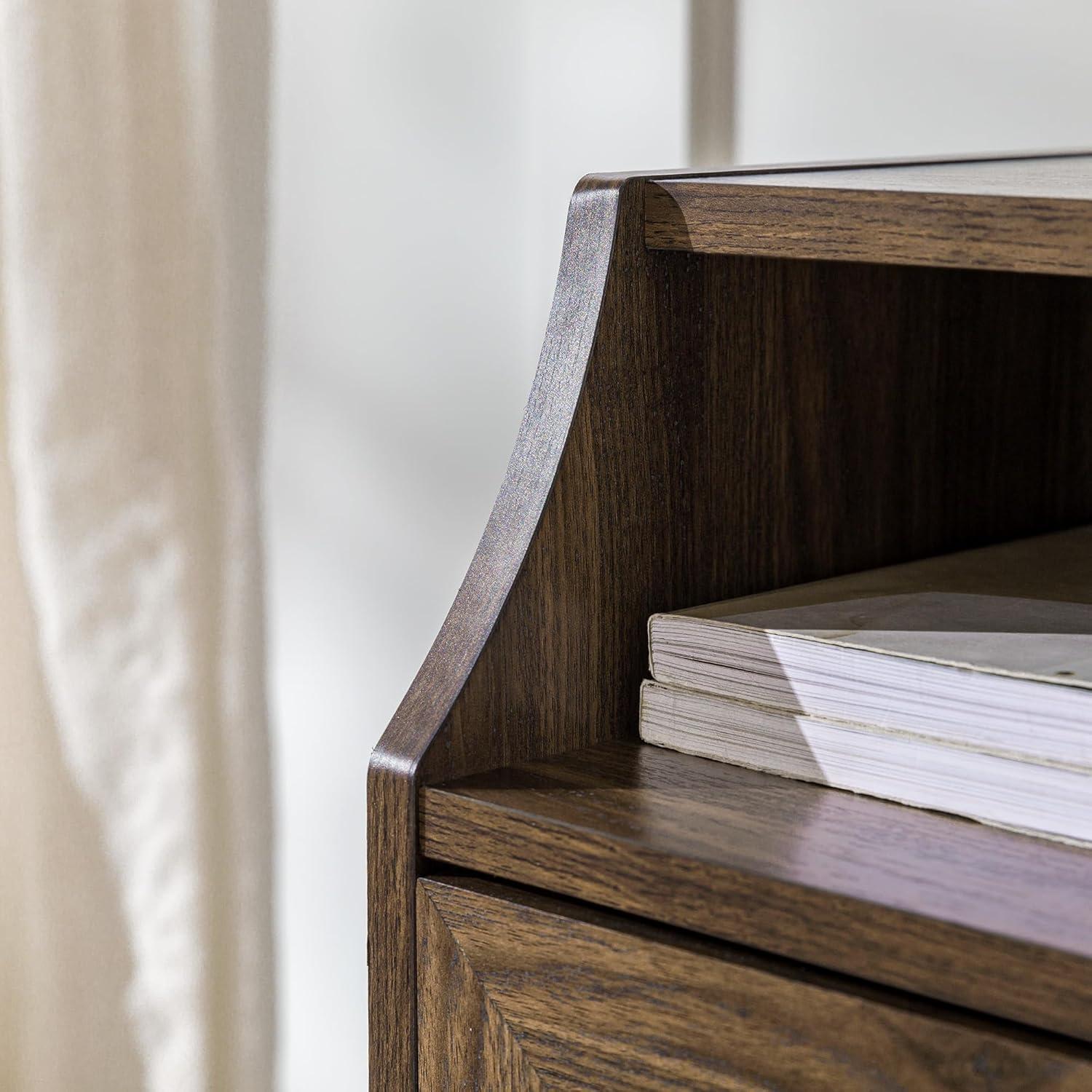 22" Curved Open Top 2-Drawer Bedroom Nightstand with USB in Dark Walnut