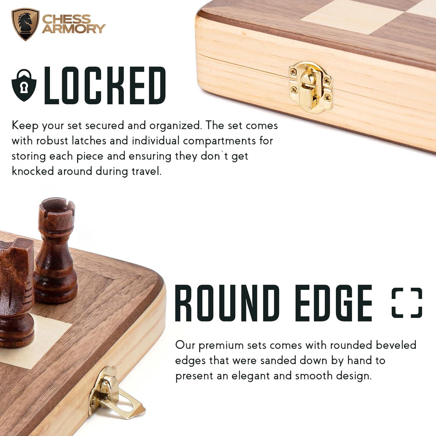 Chess Armory 15" Magnetic Wooden Chess Set with Extra Queens & Storage Box - Perfect for Adults & Kids