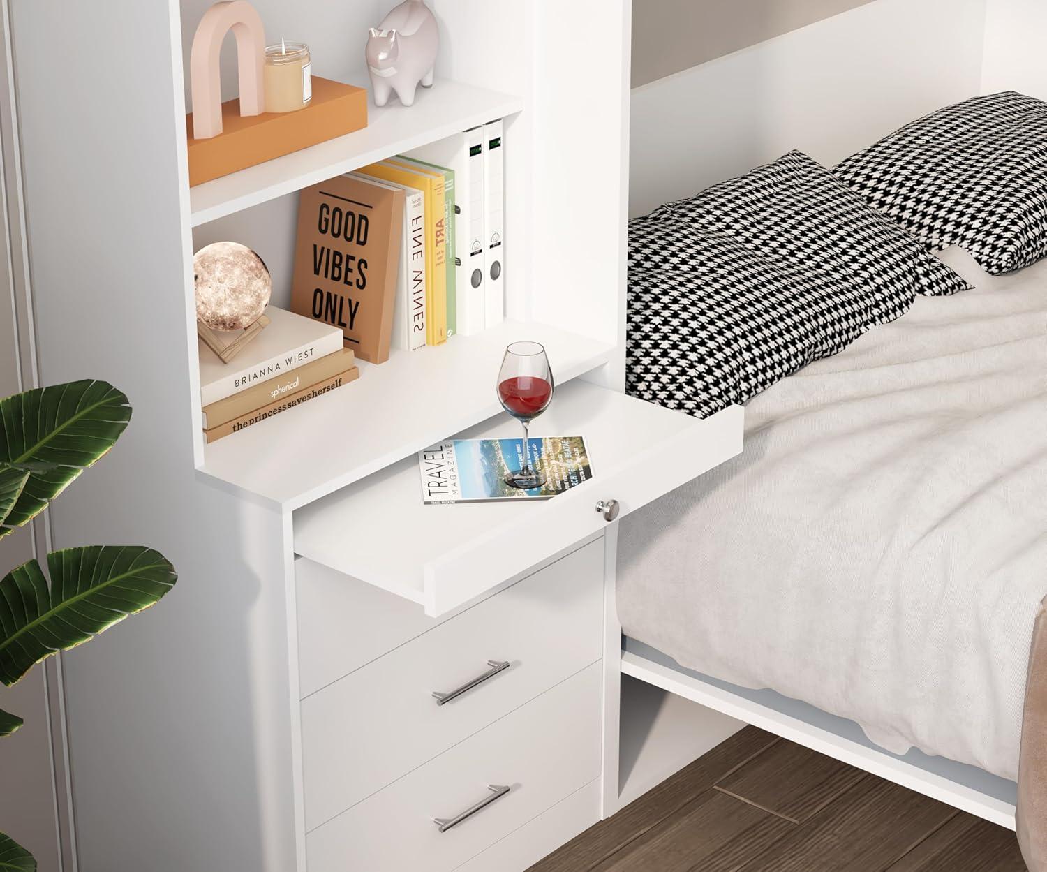Bellemave Modern Full Size Murphy Bed with Storage Shelf and Drawers for Bedroom or Guestroom,Murphy Chest Bed Space-Saving Folding White Wall Bed with New Style,White