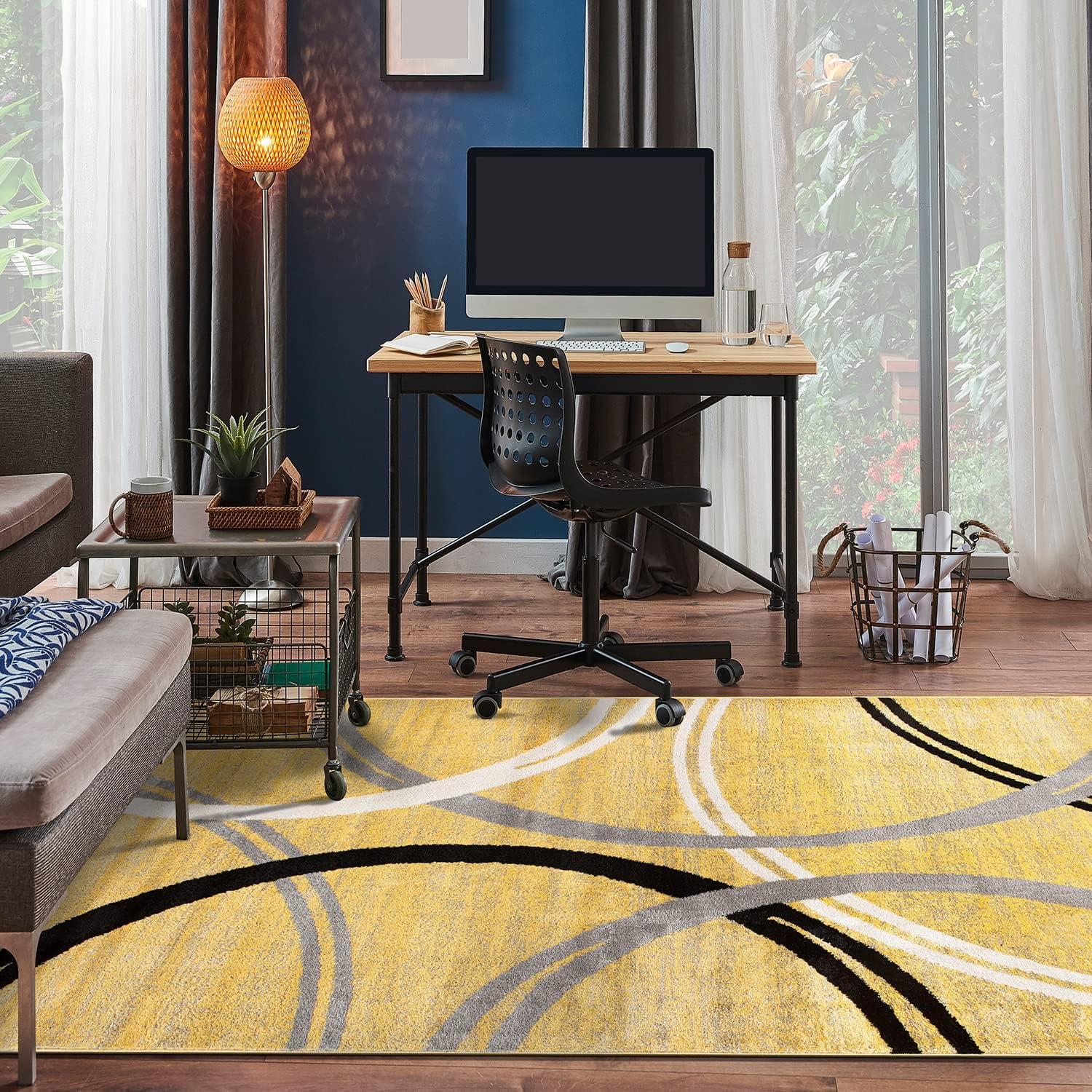 Modern Abstract Yellow 3'3"x5' Synthetic Easy Care Area Rug