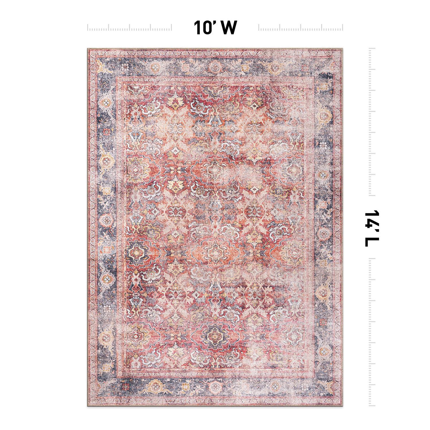 SAFAVIEH Serapi Doncho Traditional Machine Washable Area Rug, Red/Navy, 10' x 14'