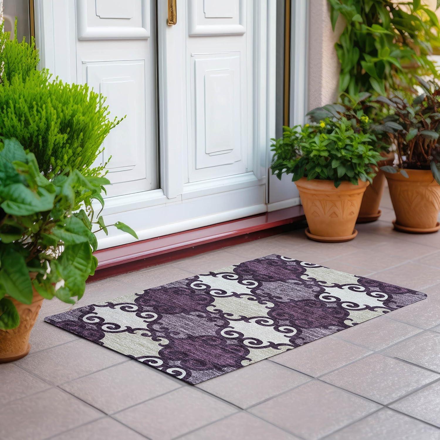 Eggplant and Beige Rectangular Synthetic Flat Woven Rug