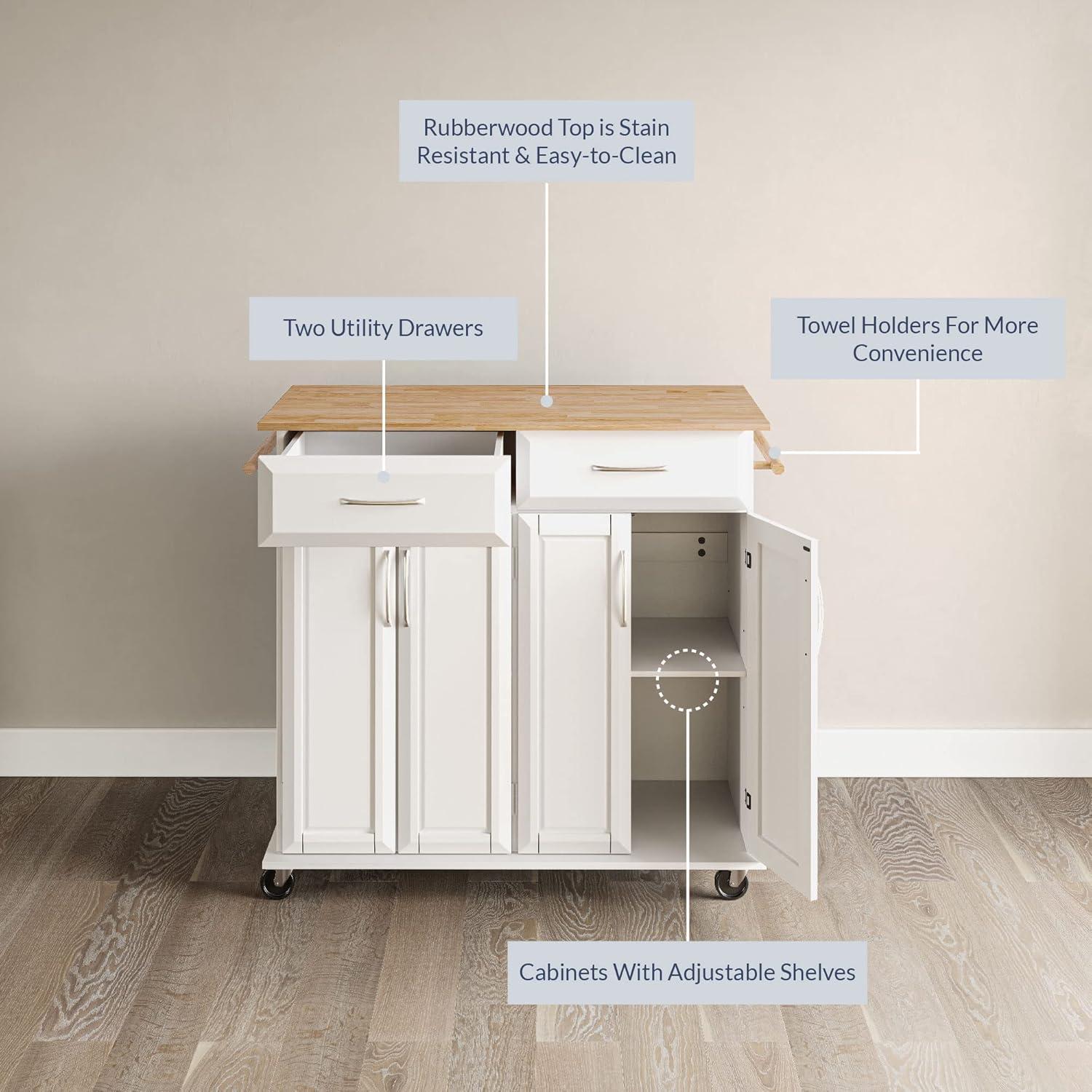 BELLEZE Rolling Kitchen Island Utility Cart with 2 Drawers - Baldy (White)