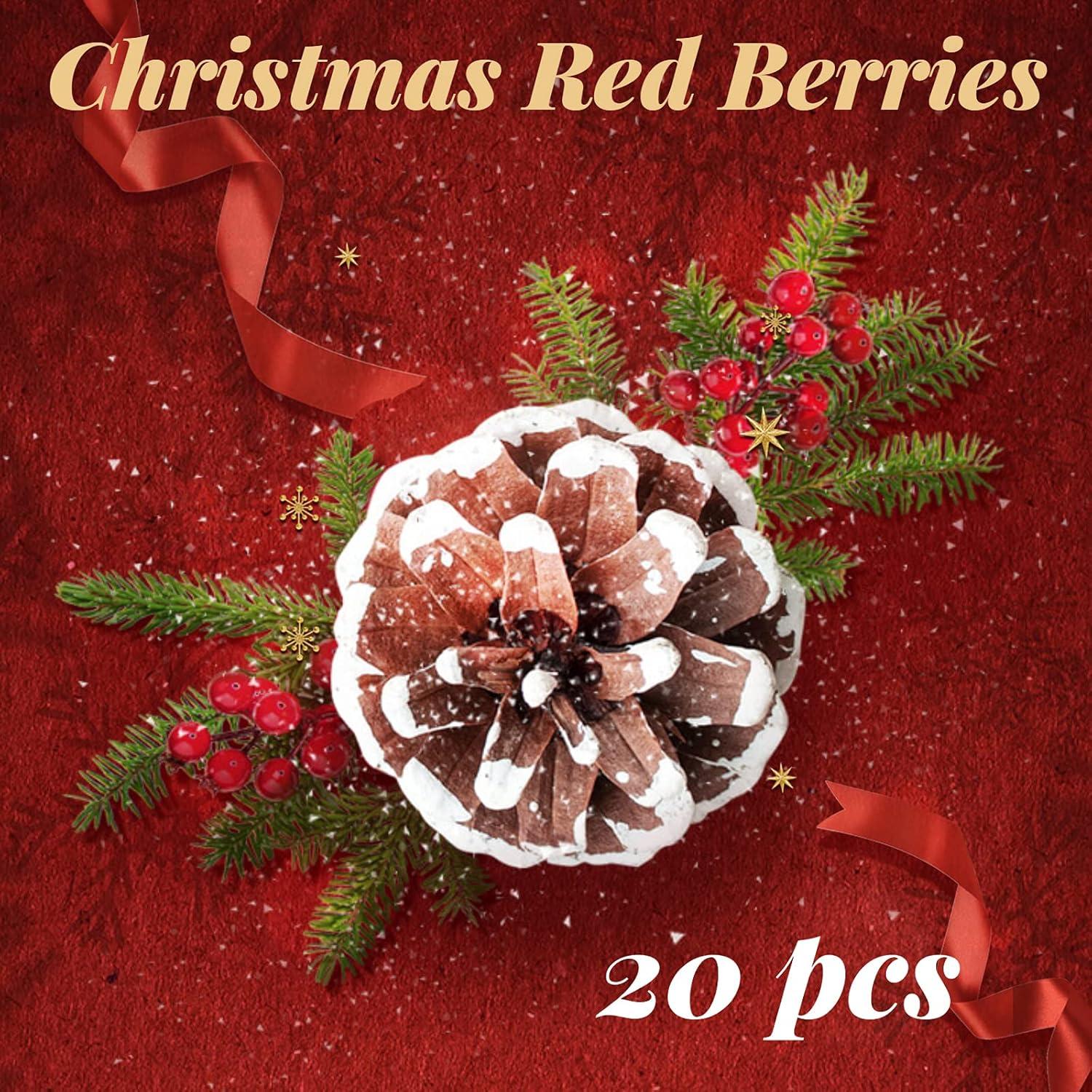 Red Berry Sprigs - Set of 20 Artificial Berry Stems for Christmas Décor and Crafts