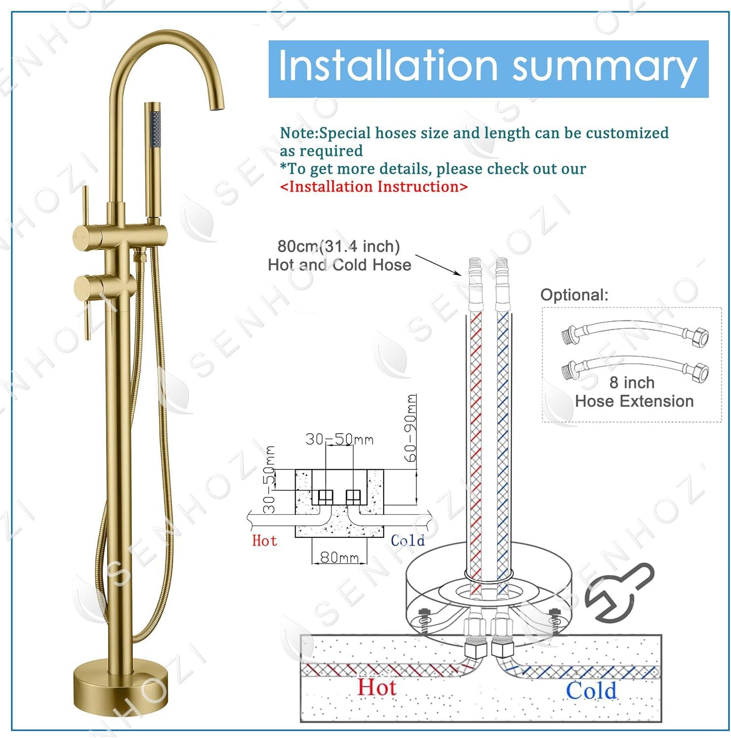 Brushed Gold Stainless Steel Freestanding Tub Faucet with Hand Shower