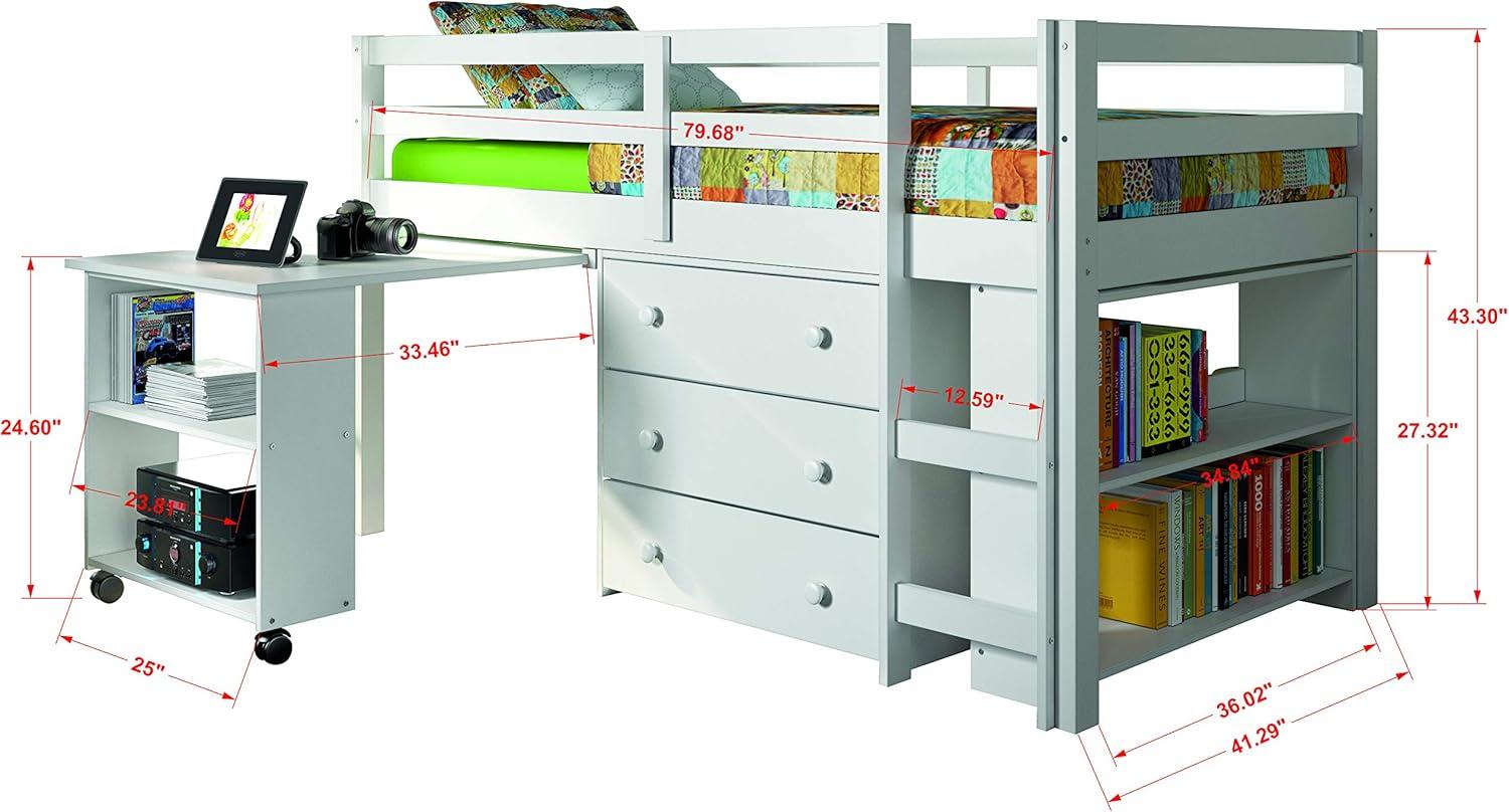 Donco Kids Study & Sleep Twin White Low Loft Bed