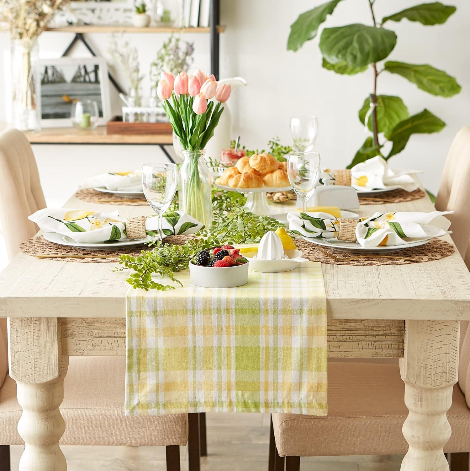 Lemon Bliss Plaid Table Runner 14x108