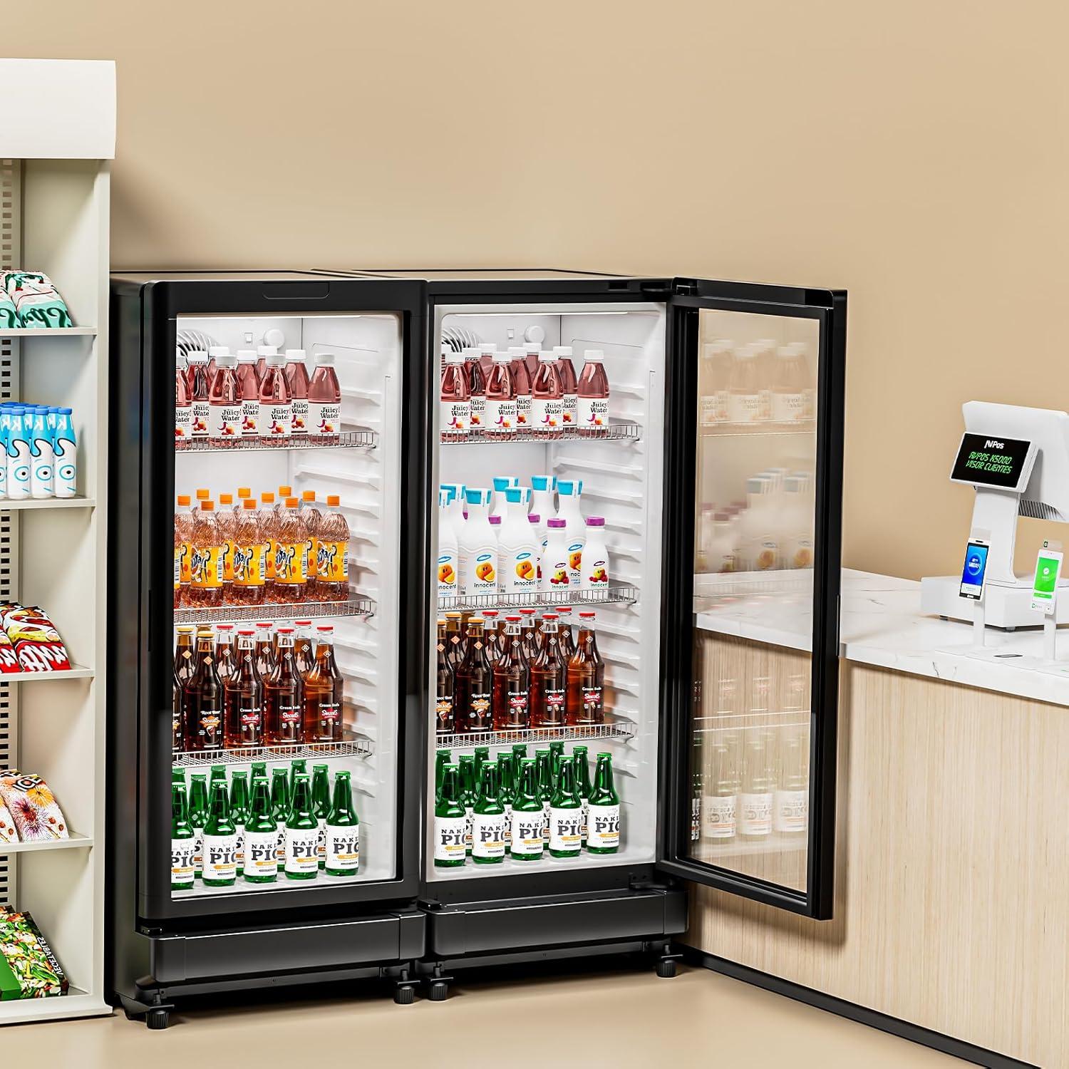 VEVOR Commercial Merchandiser Refrigerator, 5.7 CU.FT Glass Door Display Refrigerator Upright Fridge, Beverage Refrigerator Cooler Merchandiser with 3 Adjustable Shelves and Soft LED Light, Black