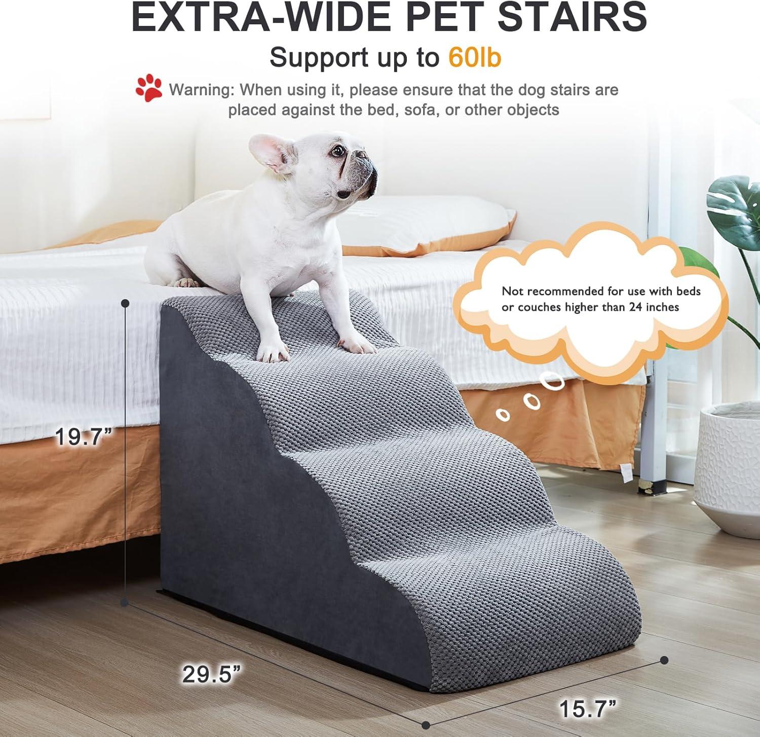 Tucker Murphy Pet™ Dog Stairs Ramps To High Beds And Couch Up To 24'', Dog Step For Small Large Dog With High-Density Foam, 4-Step Pet Stairs With Non-Slip Bottom For Puppy And Cat, Gifts Lint Roller For Dogs
