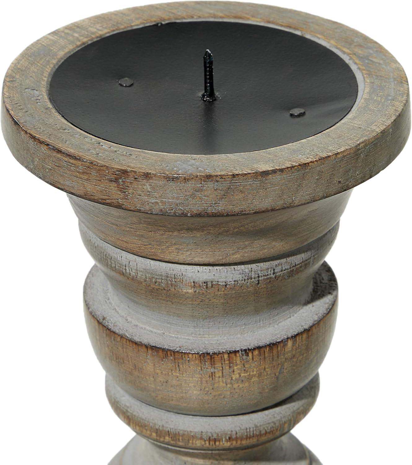 Mocha Brown Mango Wood Candlestick Trio with Gray Wash