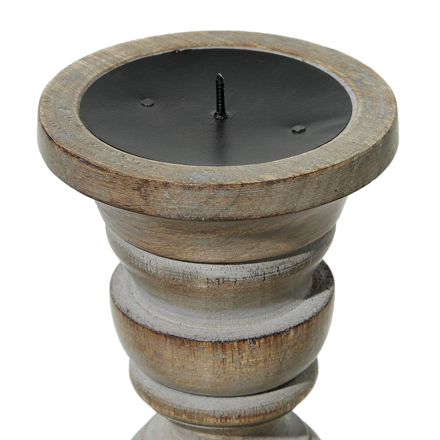 Mango Wood Handmade Decorative Light Gray Candle Holder Set (Set of 3)