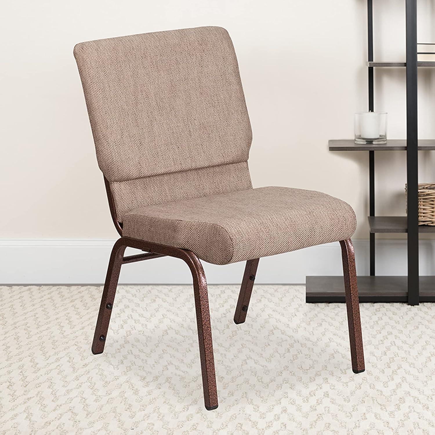 Flash Furniture HERCULES Series 18.5''W Stacking Church Chair in Beige Fabric - Copper Vein Frame