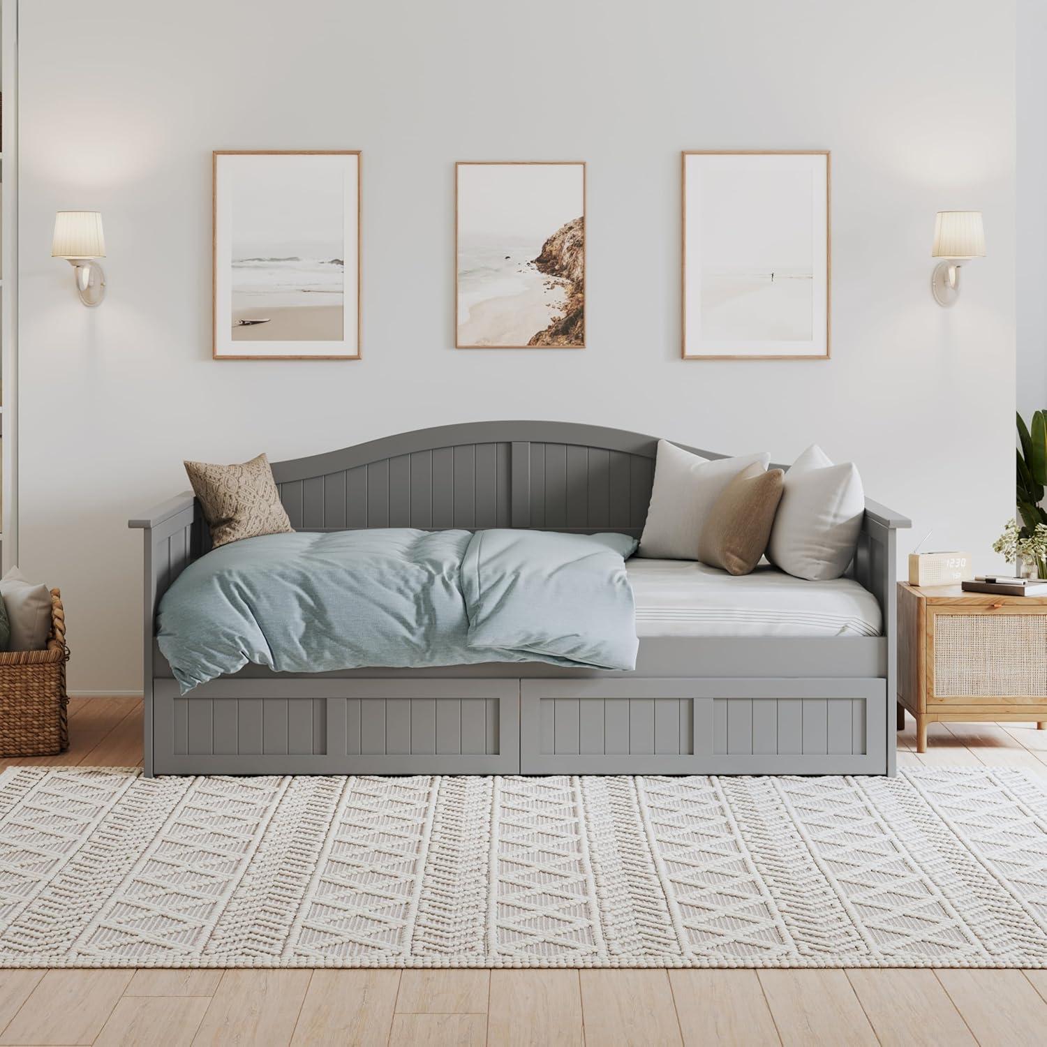 AFI Nantucket Twin Wood Daybed with Set of 2 Drawers in Grey