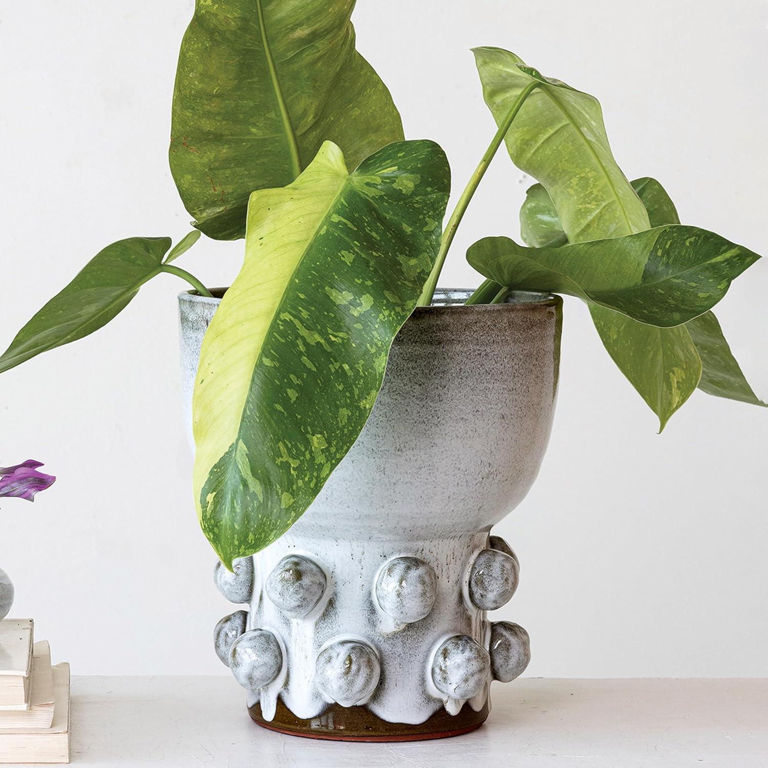 White Ceramic Decorative Table Vase with Raised Dots