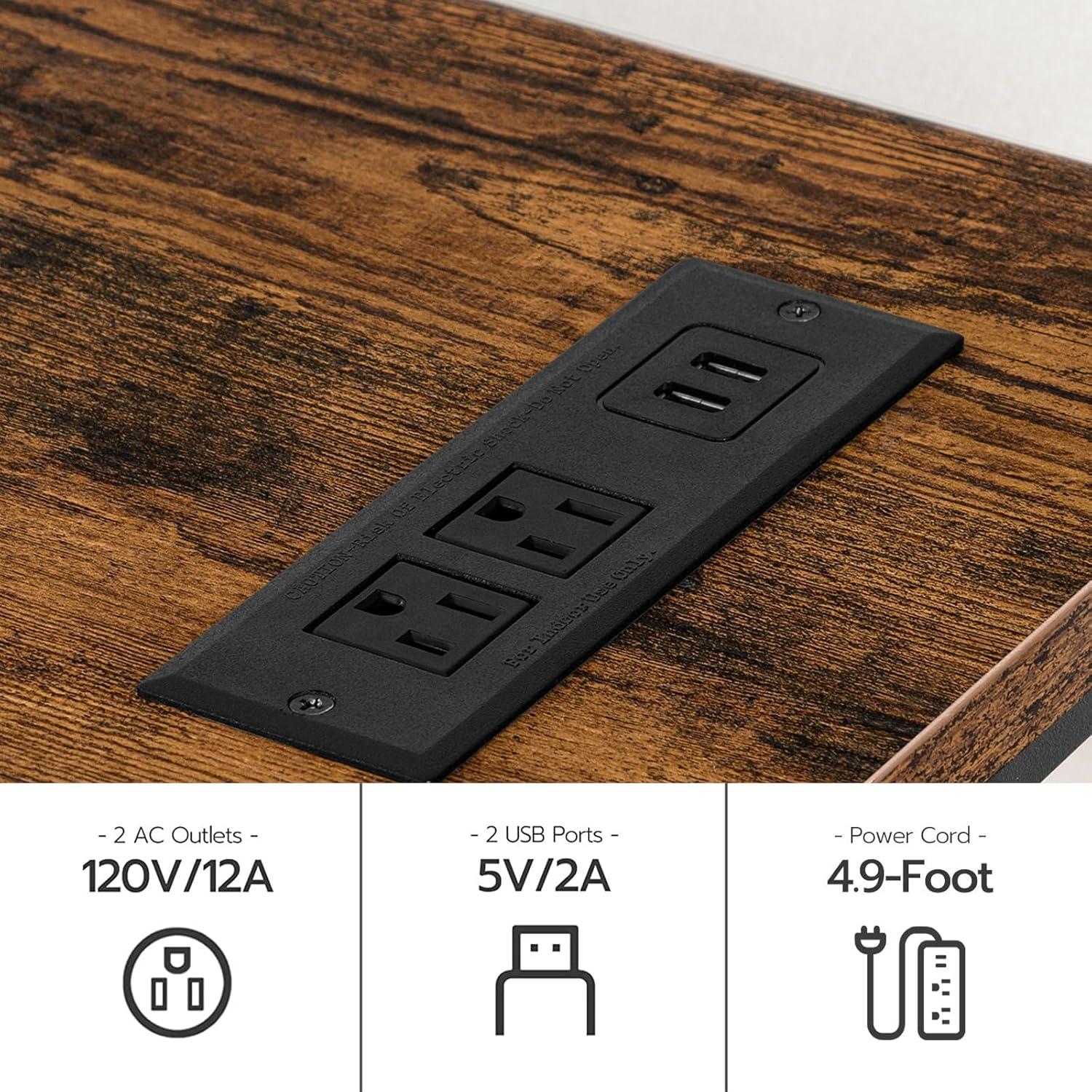 HOOBRO 70.9 Inches Console Table with 2 Power Outlets and 2 USB Ports, Extra Long Entryway Table with Charging Station, Narrow Sofa Table Behind Couch, Hallway, Living Room, Rustic Brown BF1801XG01G2