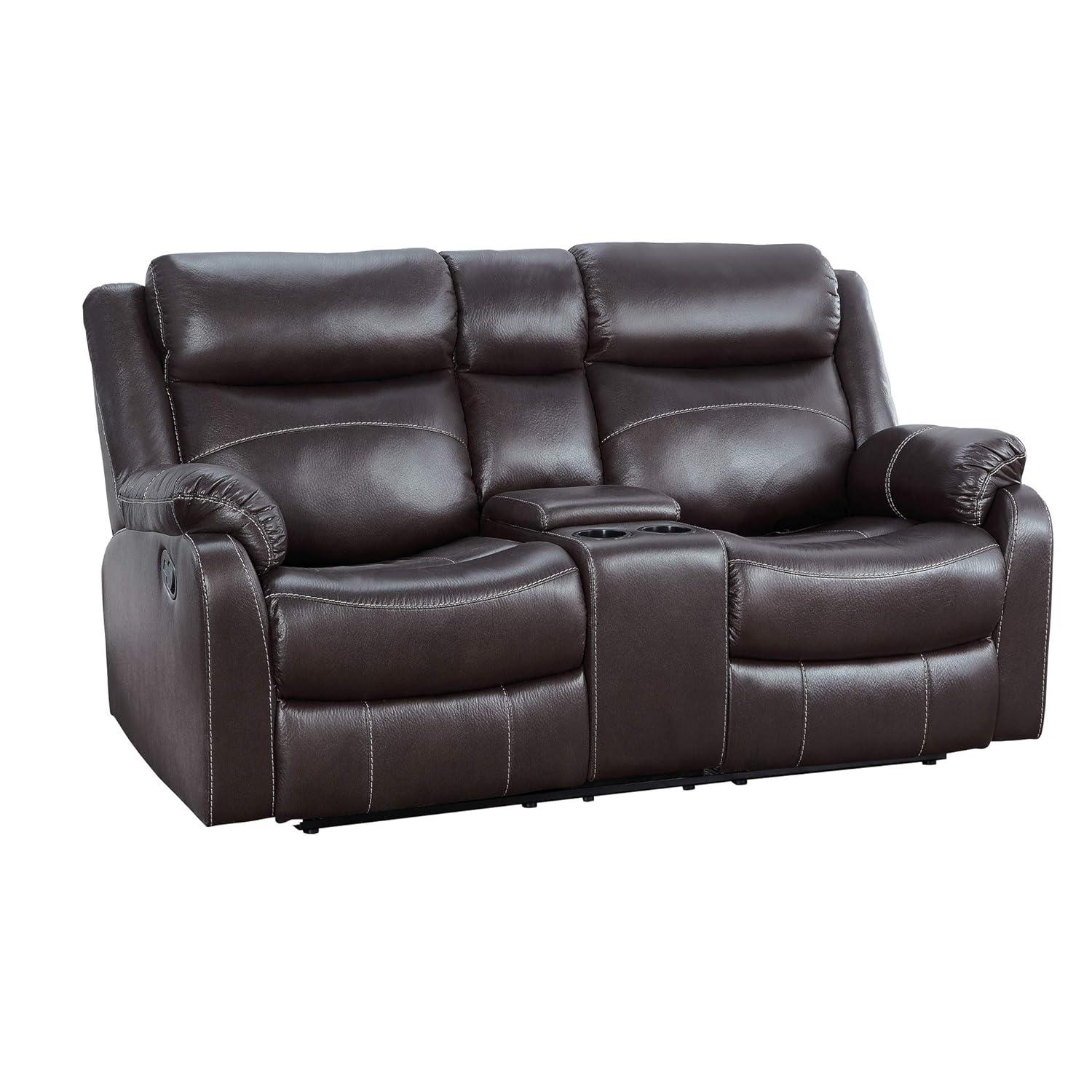 Lexicon Yerba Microfiber Double Reclining Loveseat with Console in Dark Brown