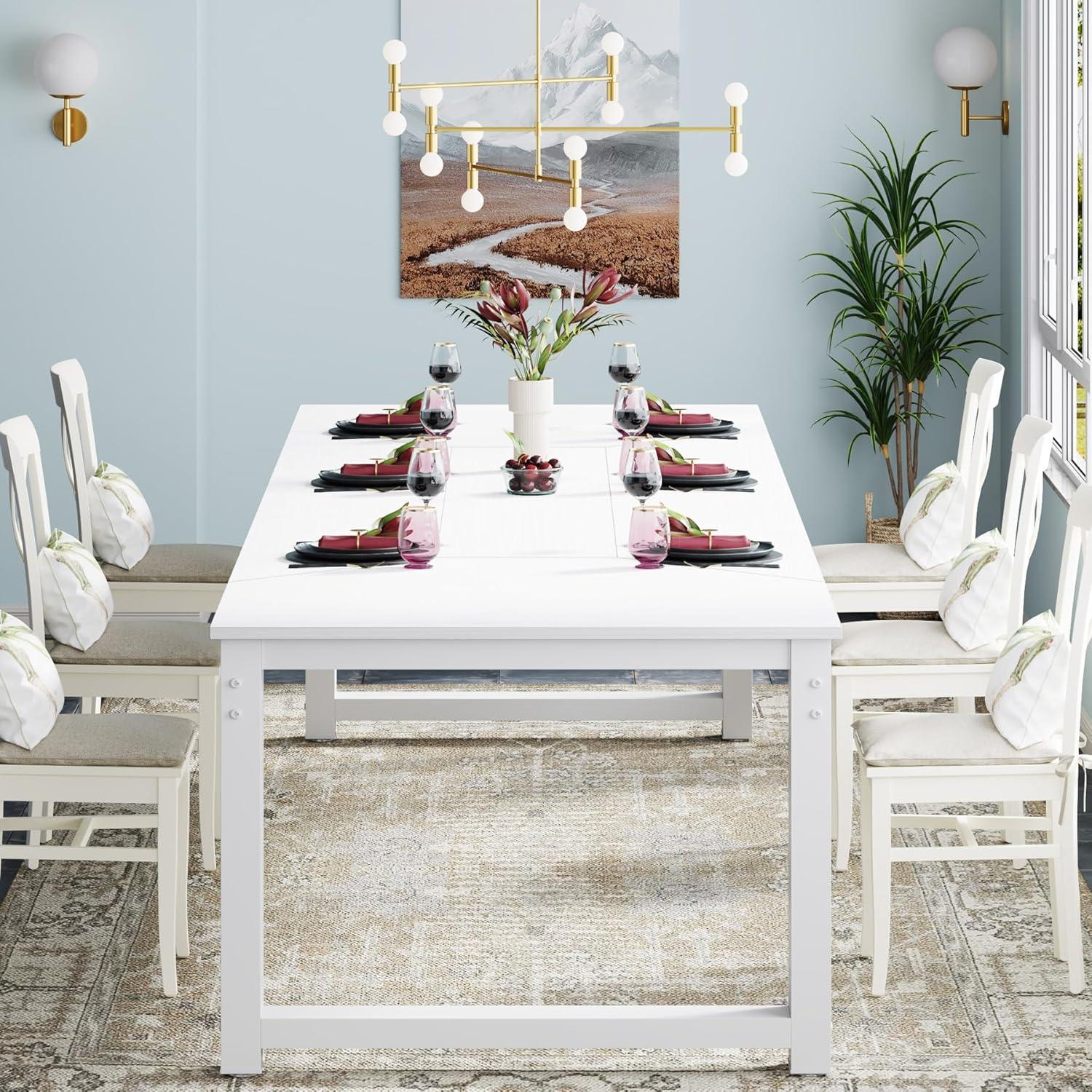 White Rectangular Reclaimed Wood Dining Table with Metal Legs