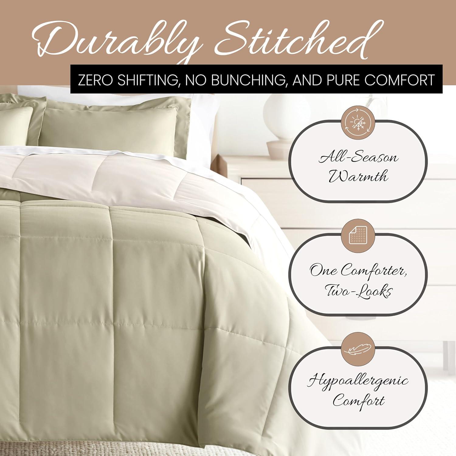 Sage and Off-White Twin Reversible Microfiber Comforter Set