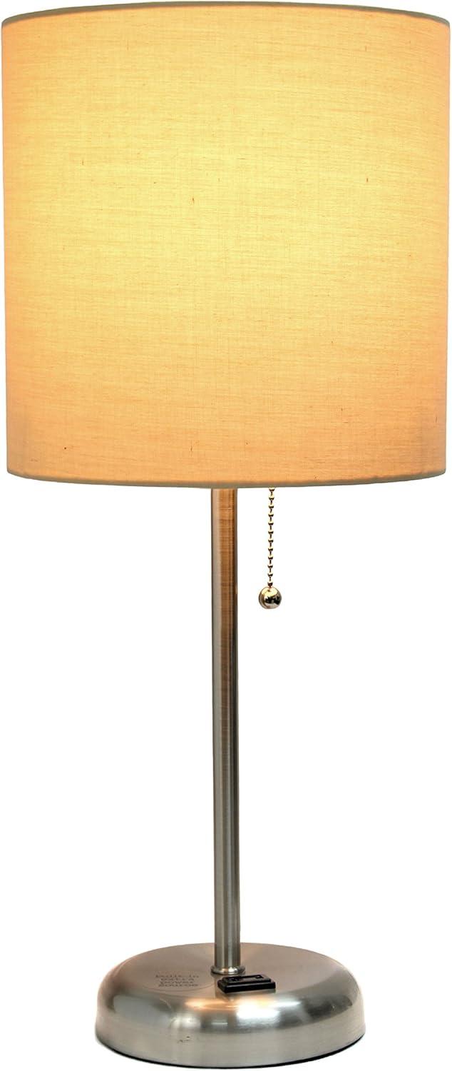 Simple Designs Stick Lamp with Charging Outlet and Fabric Shade Tan