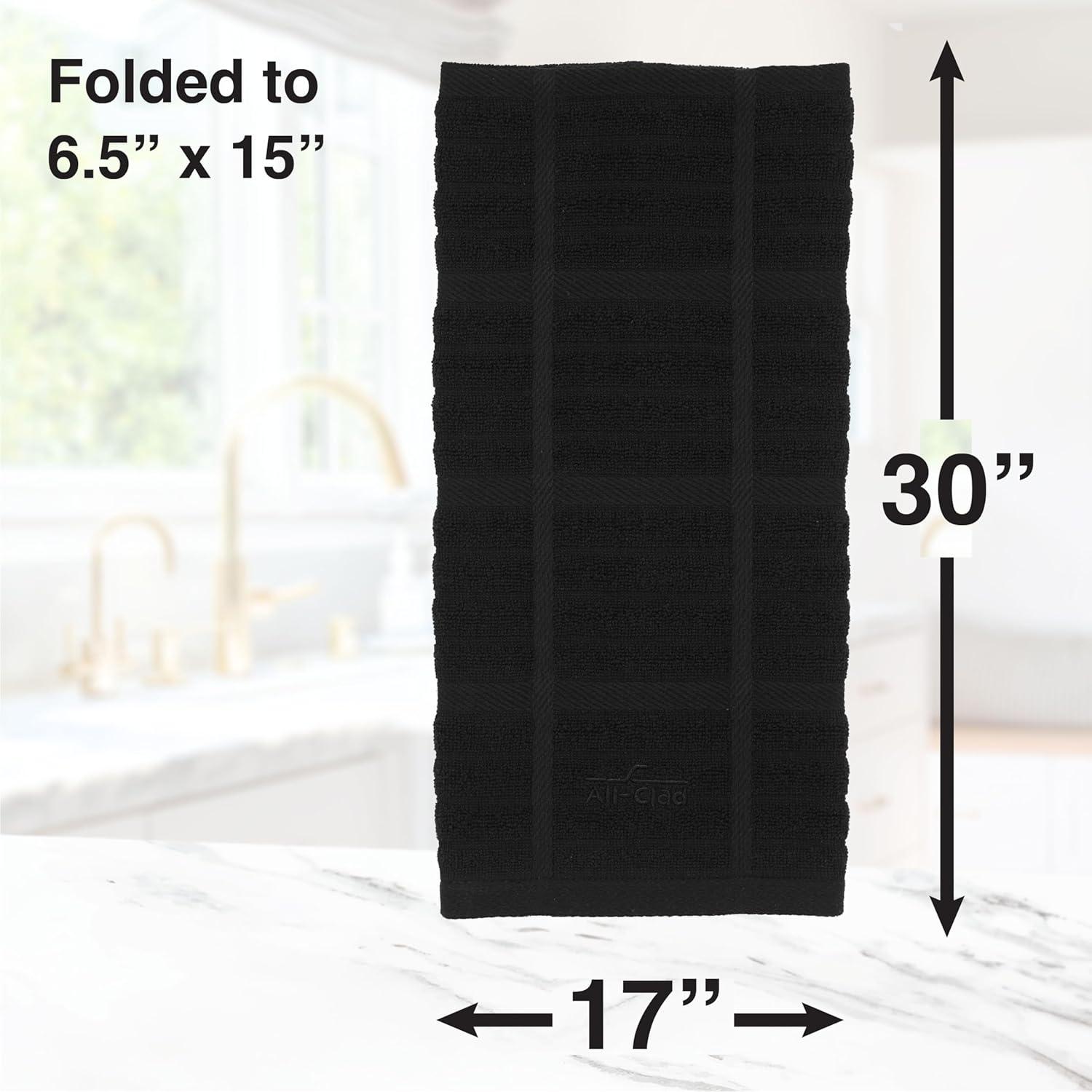 Black Cotton Highly Absorbent Kitchen Towels, 17"x30", 2-Pack