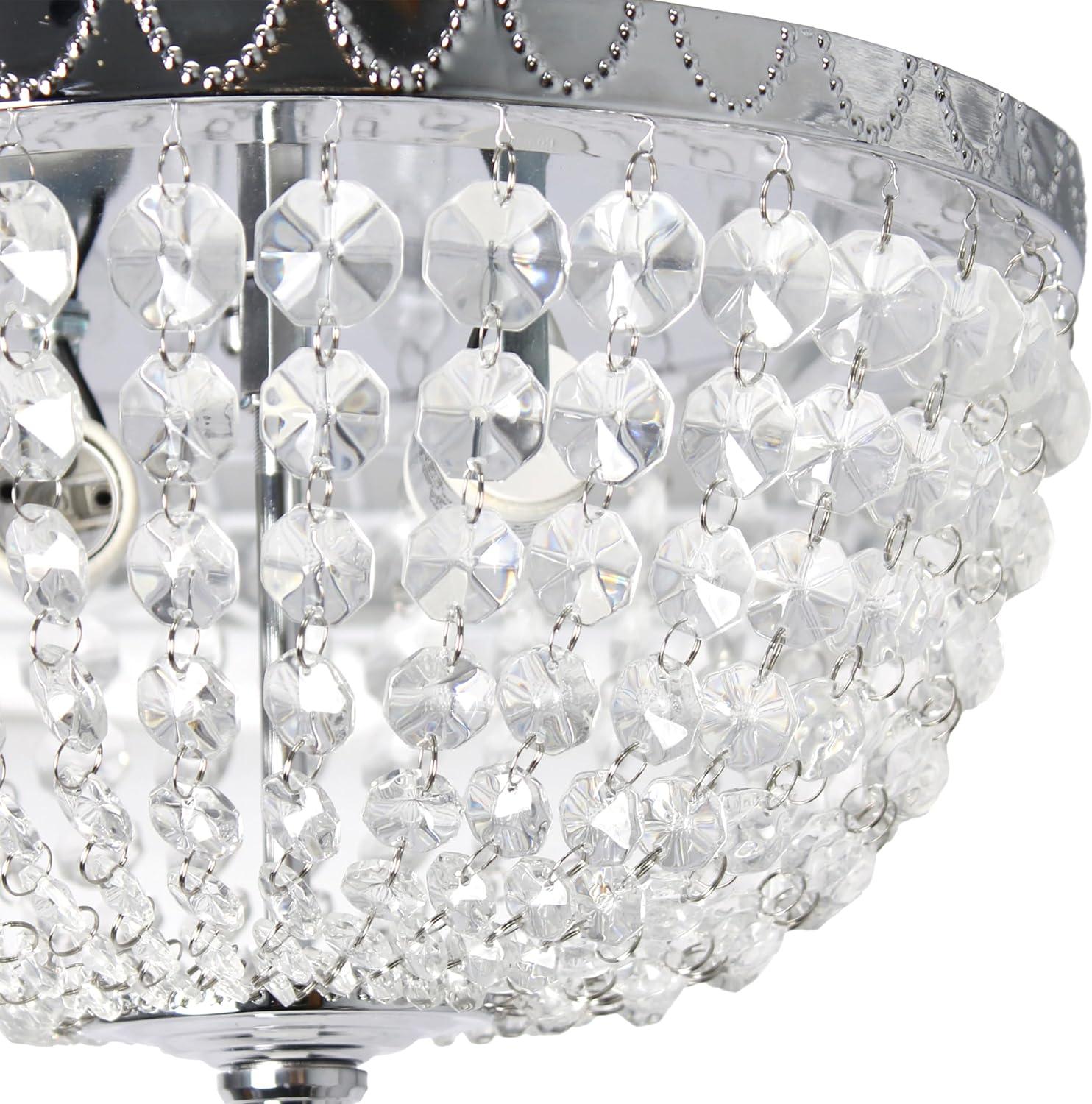 Elegant Designs Victoria Crystal Rain Drop Ceiling Light Flushmount - Chrome