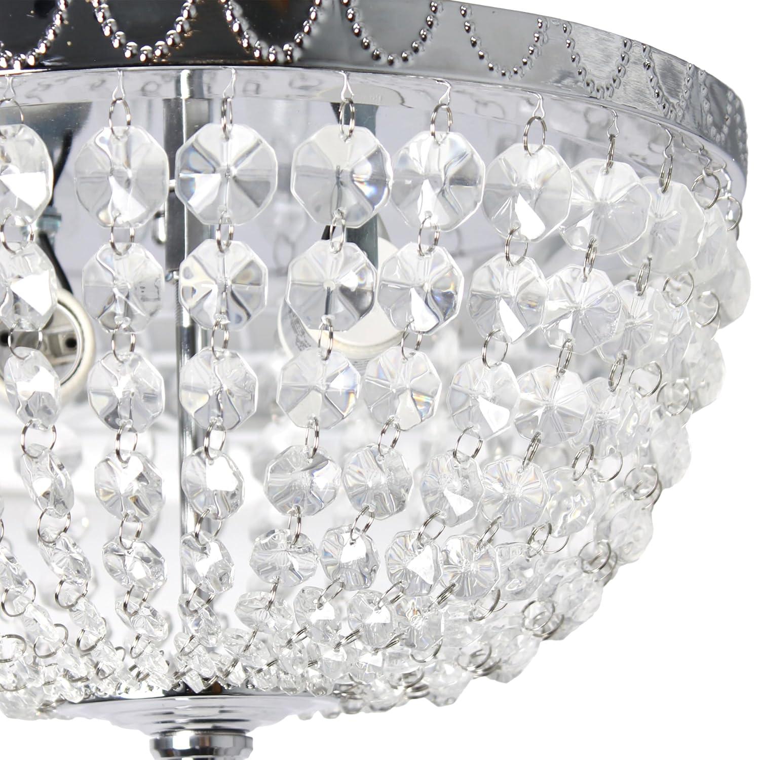 Elegant Designs Victoria Crystal Rain Drop Ceiling Light Flushmount - Chrome