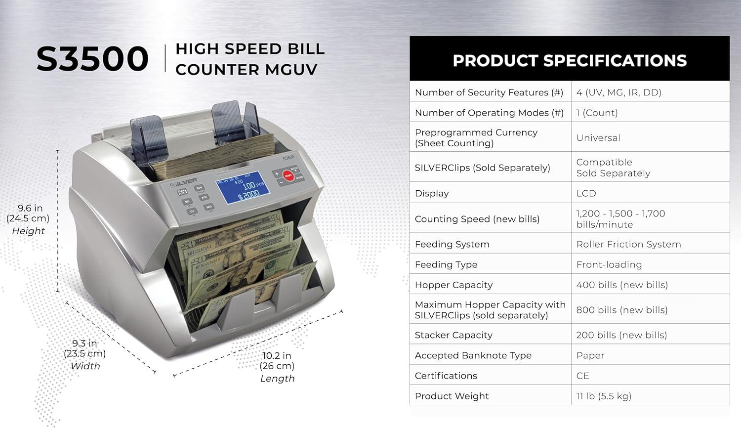 Silver Metal High-Speed Bill Counter with UV Detection