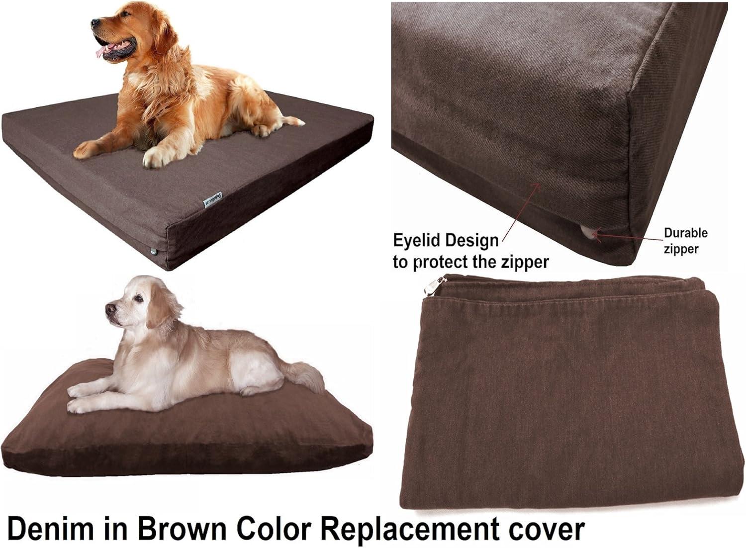 Dogbed4less 35"X20"X4" Size Brown Denim Washable External Replacement Cover Only
