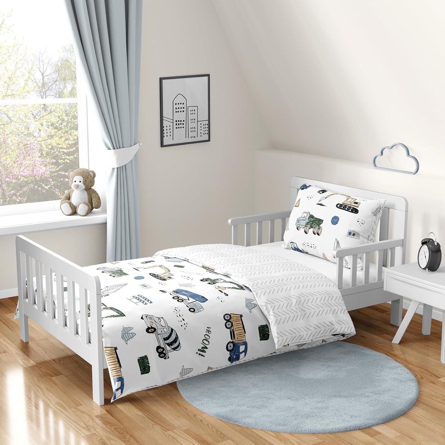 Blue and White Microfiber Toddler Bedding Set