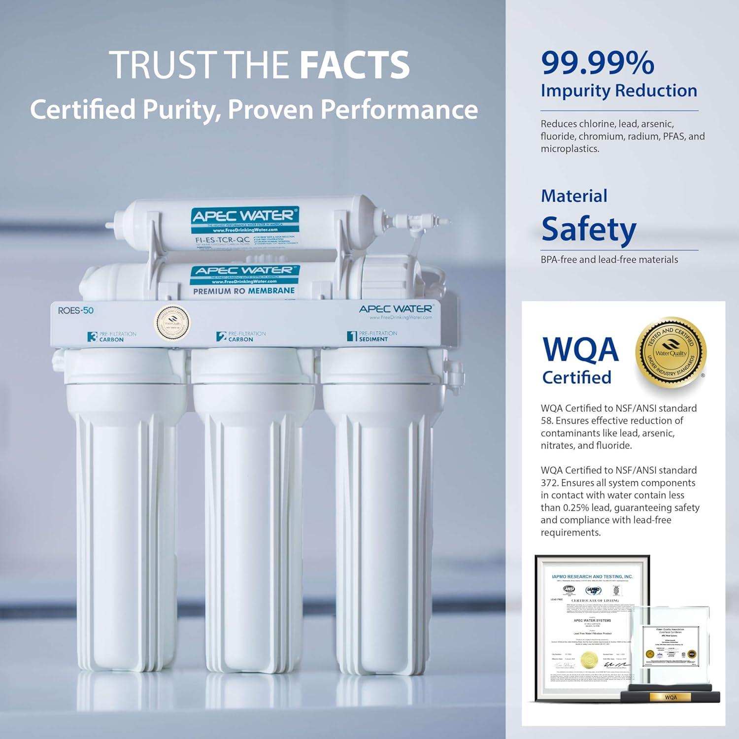 APEC Water Systems ROES-50 Essence Series Top Tier 5-Stage WQA Certified Ultra Safe Reverse Osmosis Drinking Water Filter System with Extra High Capacity Pre-Filter Set Stage 1-3 RO Value Bundle