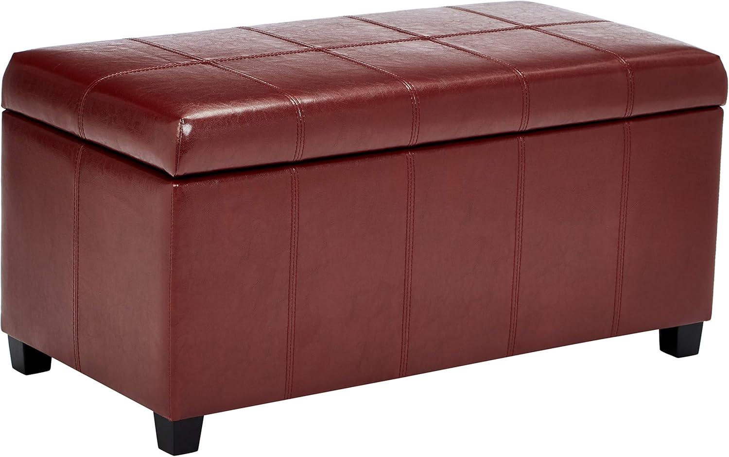 NicBex Faux Leather Storage Ottoman Bench,Upholstered Storage Ottoman with Stitched Design,Modern Storage Bench for Living Room,Bedroom,Red