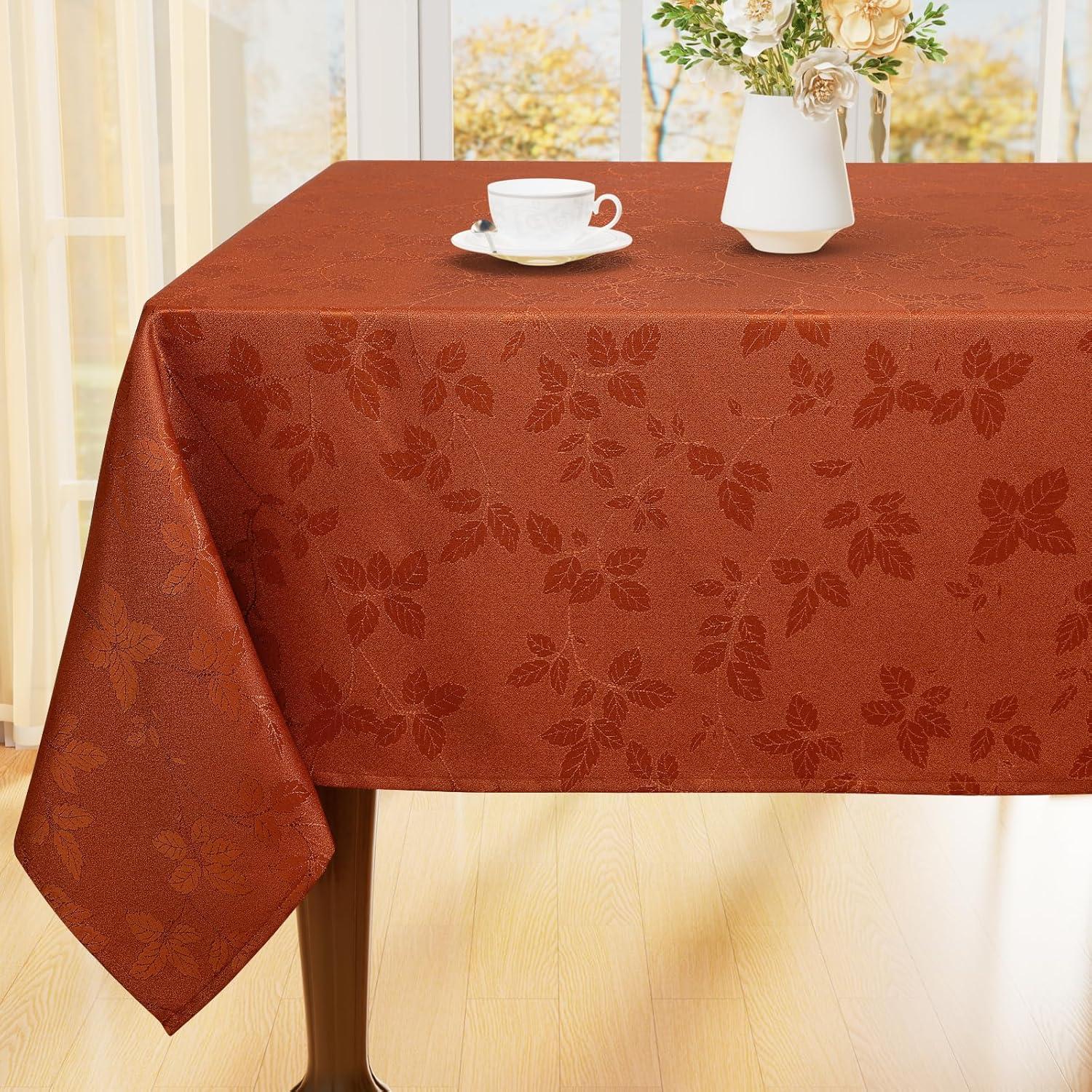 Rust Jacquard Damask Fall Tablecloth 60x84 Inch