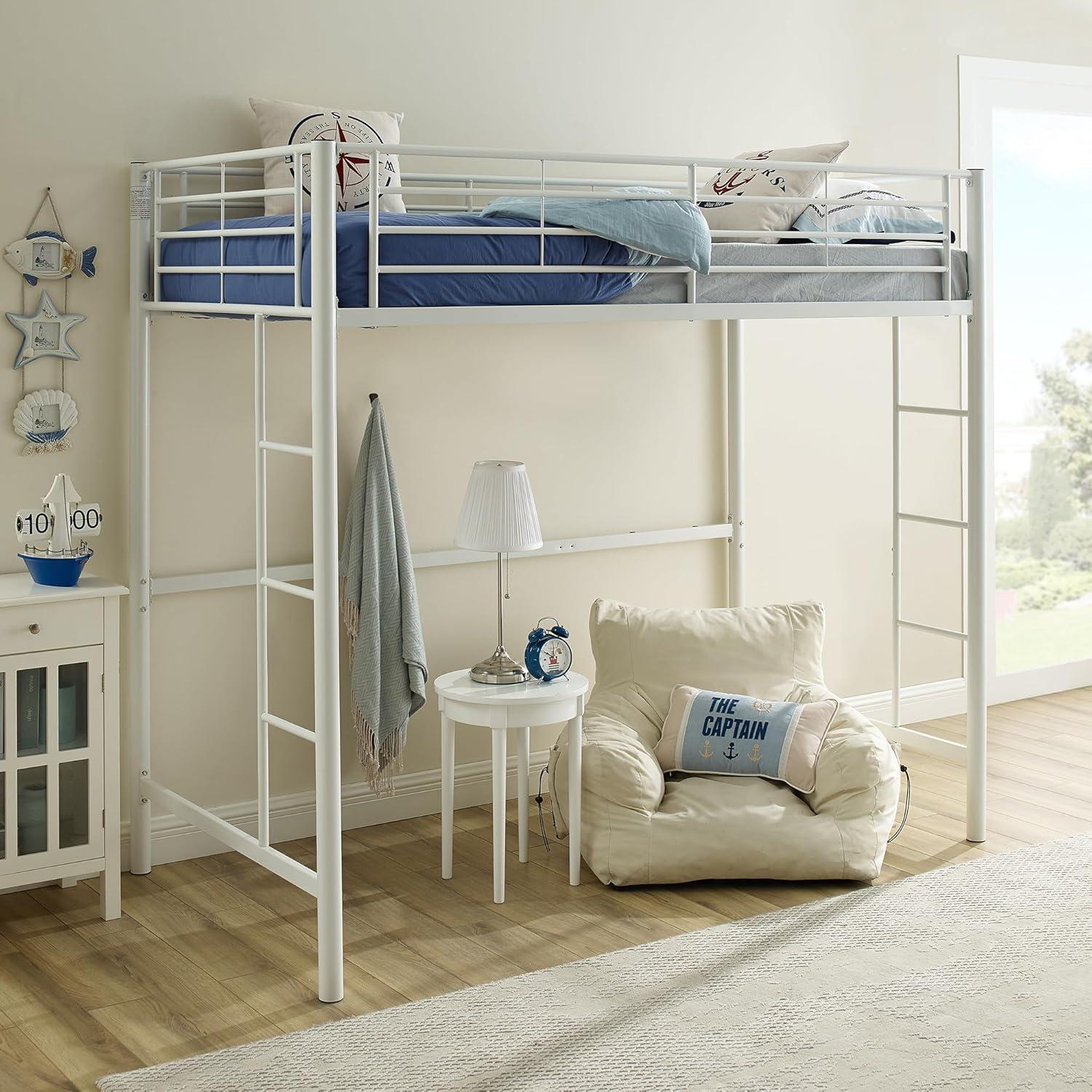 Walker Edison Premium Traditional Twin Metal Loft Bed, White